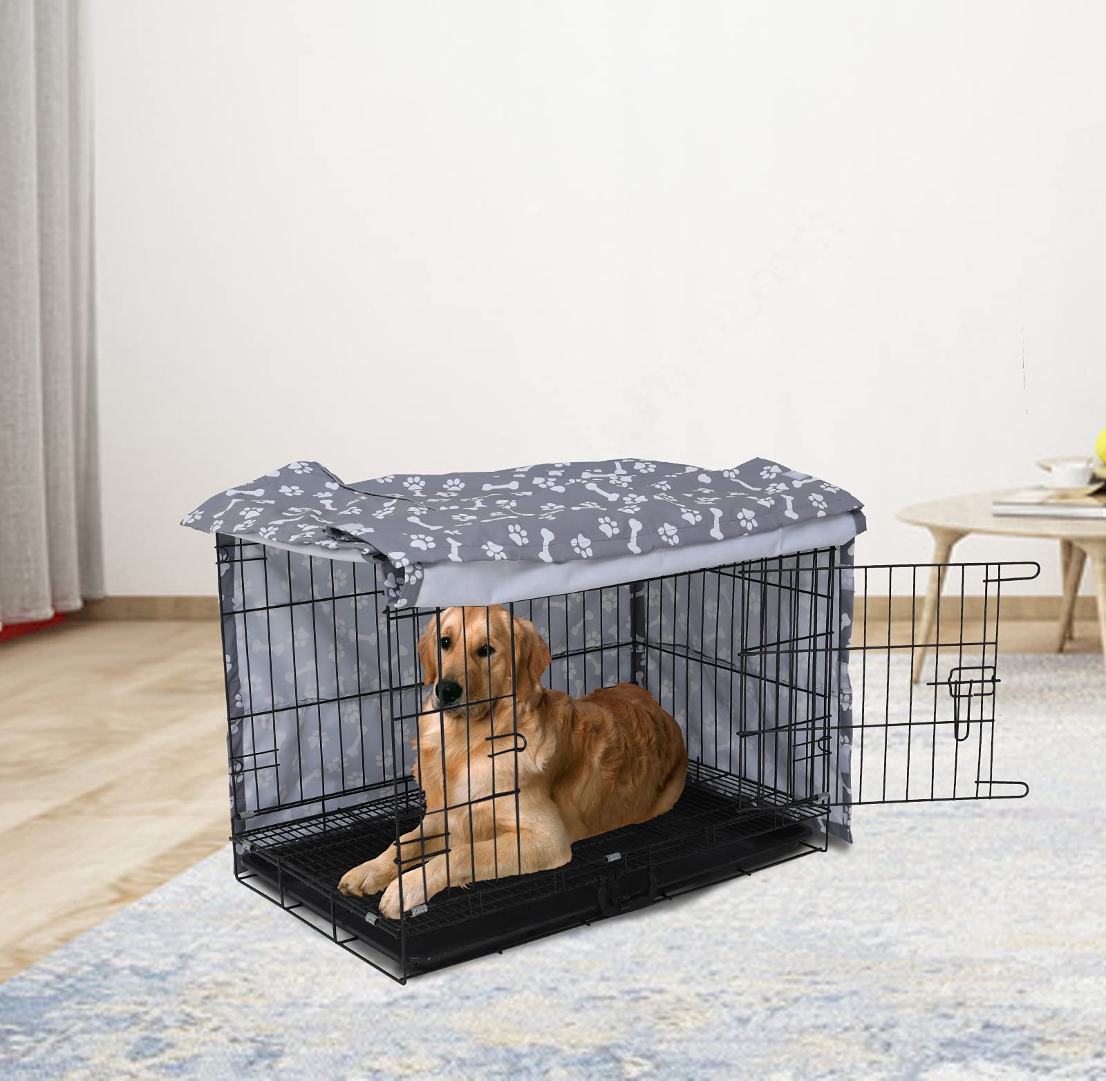 Dog Crate Cover for Wire Crates - Fits Most 24 Inch Dog Kennels | Easy On/Off Adjustable Pet Crate Cover (Sky Gray) | Perfect for Home, Travel & Vet Visits