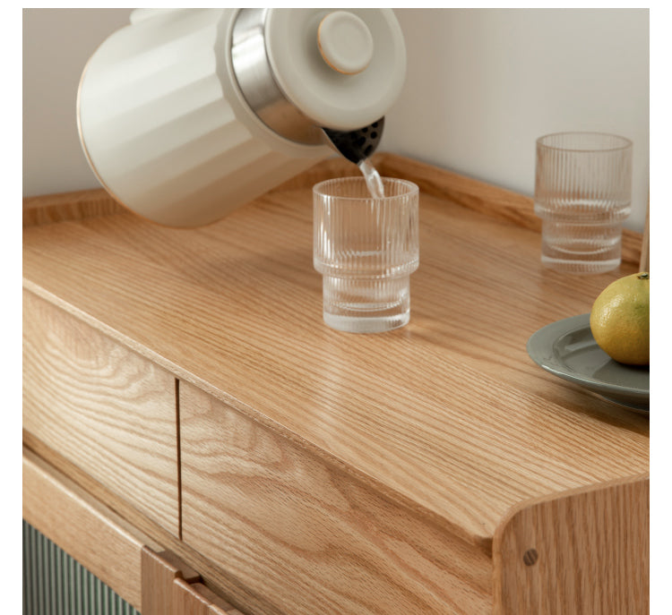 Modern Oak Solid Wood Sideboard - Scandinavian Nordic Style TV Stand, Buffet Cabinet for Living Room, Dining Room & Entryway Storage