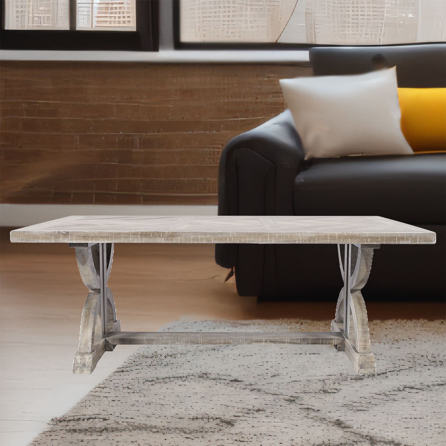 Jofran Inc. Fairview Rustic Trestle Coffee Table - Solid Wood Farmhouse Style Living Room Furniture for Home Decor, Perfect for Cozy Gatherings & Family Time