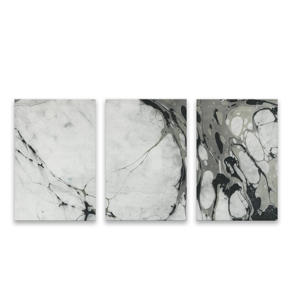 Set of 3 Black & White Marble Pattern Canvas Wall Art Panels - 36x18 Inches Each, Modern Home Decor for Living Room, Bedroom & Office