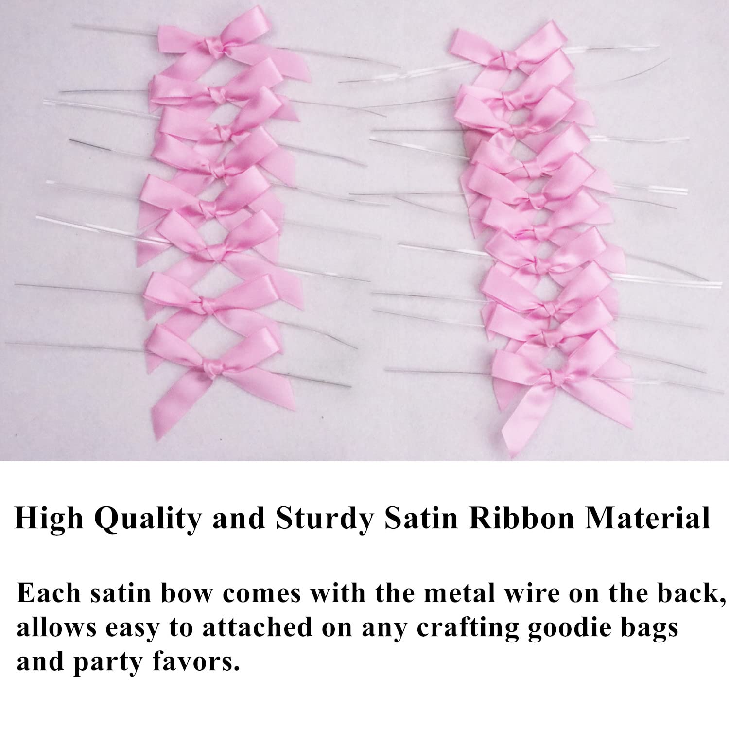 100 PCS 3 Inch Pink Satin Twist Bows for Treat Bags - Pre-Tied Wire Ribbon Bows with Twist Ties - Perfect for Gift Bags, Popcorn Bags, Cookie Bags & Party Favors - Elegant Decoration for Weddings, Baby Showers & Birthday Parties