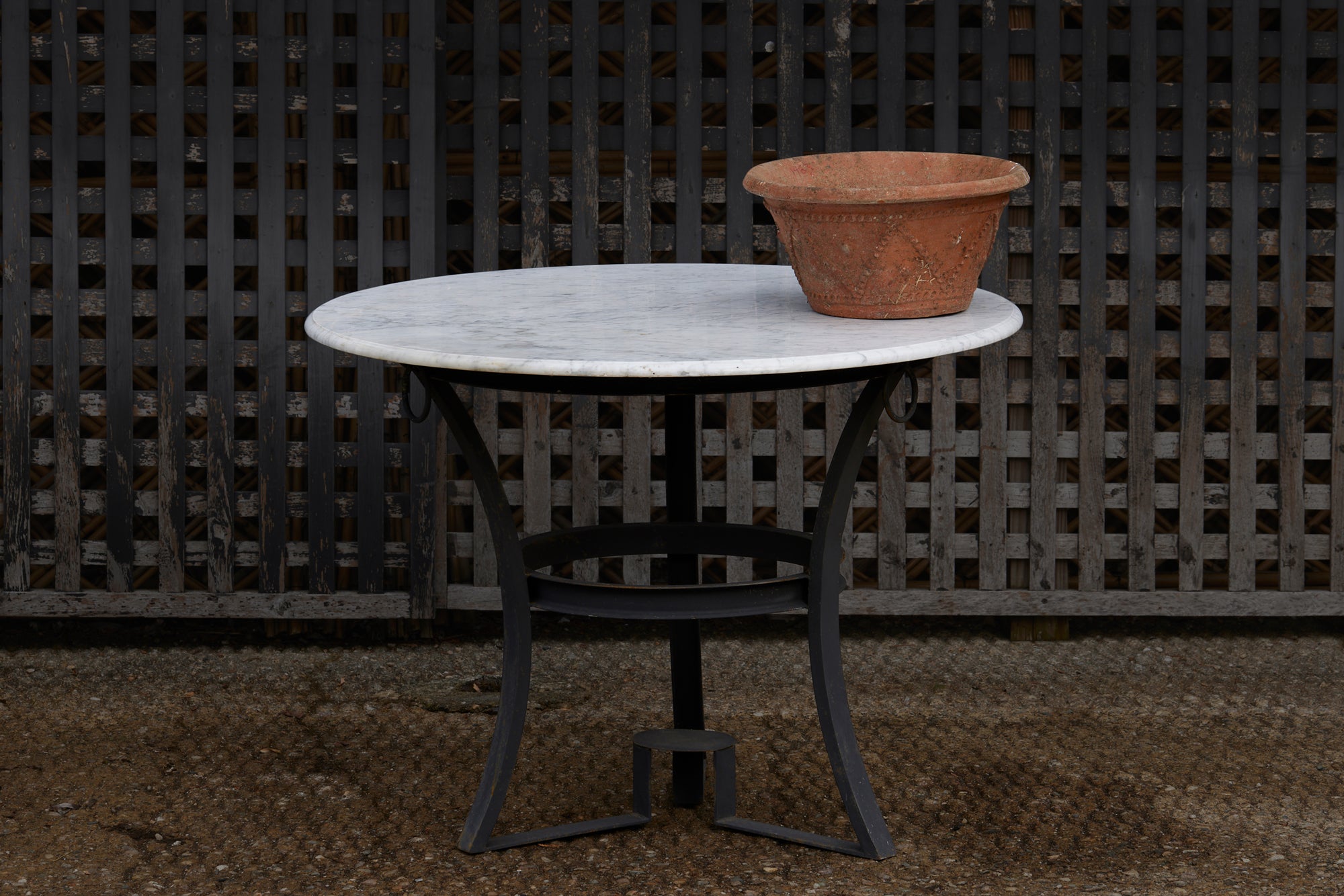 Handmade Wrought Iron Moroccan Garden Table with Marble Top - Decorative Outdoor Patio Furniture for Garden, Balcony & Poolside Decor