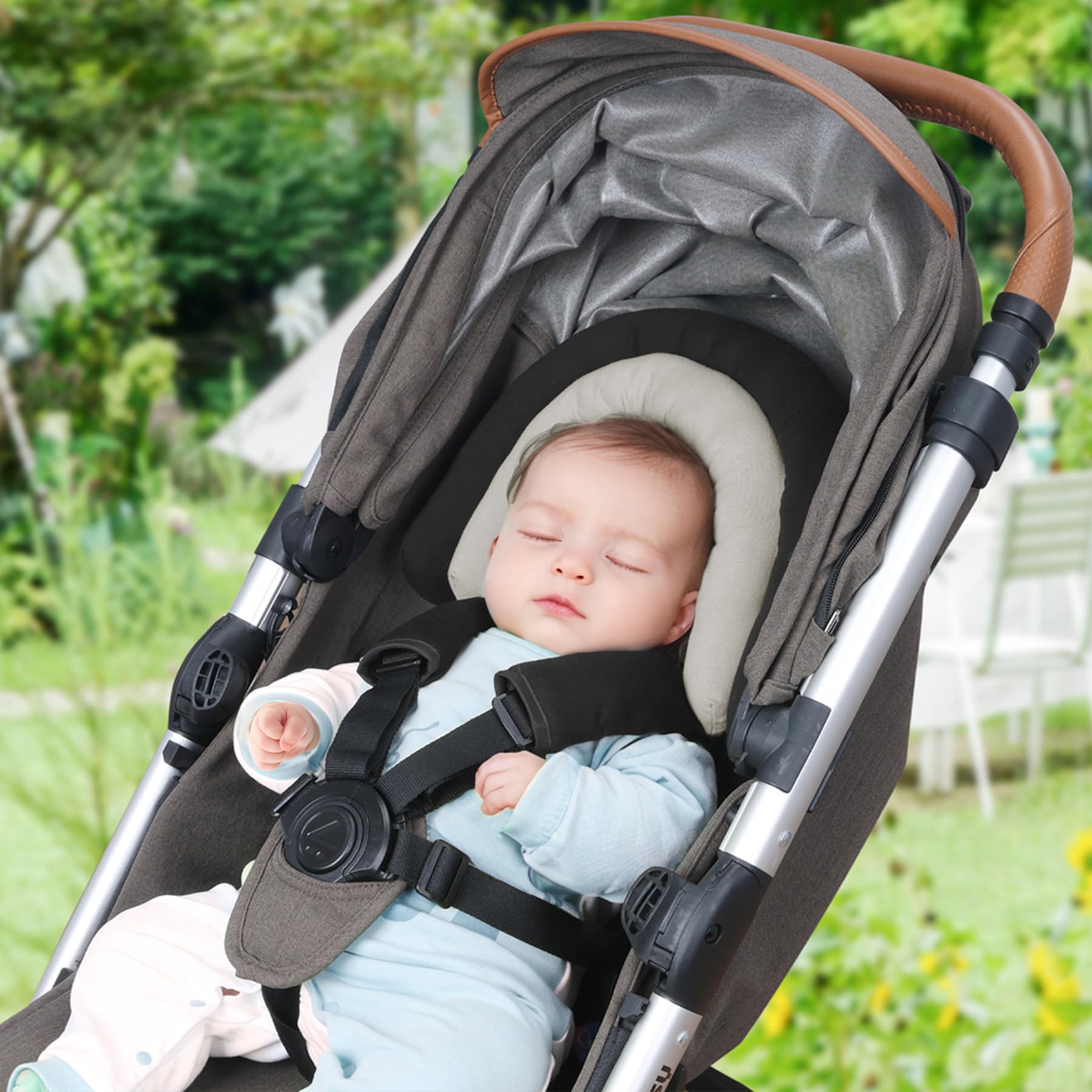 COOLBEBE Upgraded Baby Body Support & Strap Covers Set - Ultra Soft Breathable Car Seat Insert Cushion for Newborns & Toddlers | Perfect for Car Seats, Strollers, Swings & Baby Carriers | Black | Safe & Comfortable for Travel & Daily Use