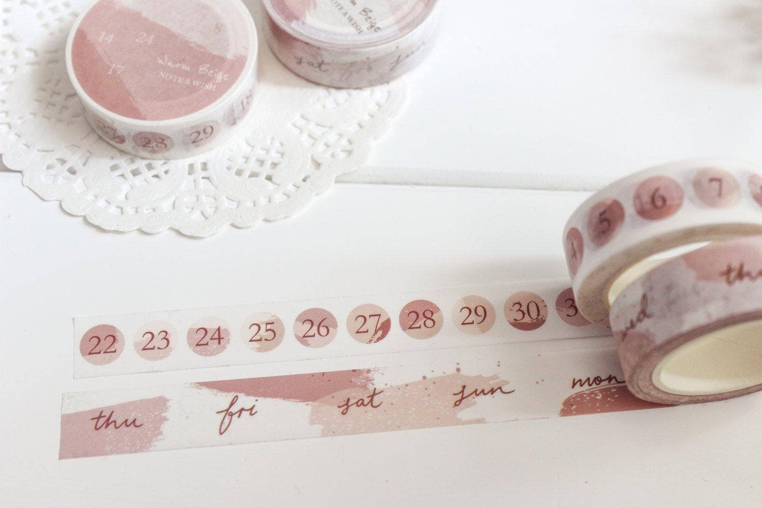 Beige Days & Numbers Washi Tape - Decorative Japanese Paper Tape for Scrapbooking, Journaling, Bullet Planner & DIY Crafts - Perfect for Calendars, Organizers & Creative Projects