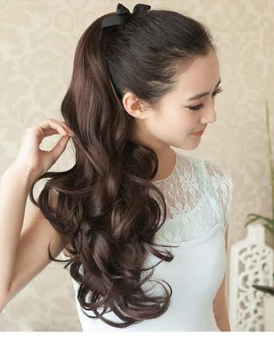 Pema Synthetic Brown Ribbon Ponytail Hair Extensions & Wigs - Curly Clip-in Ponytail Hairpiece for Women | Perfect for Parties, Weddings & Daily Styling