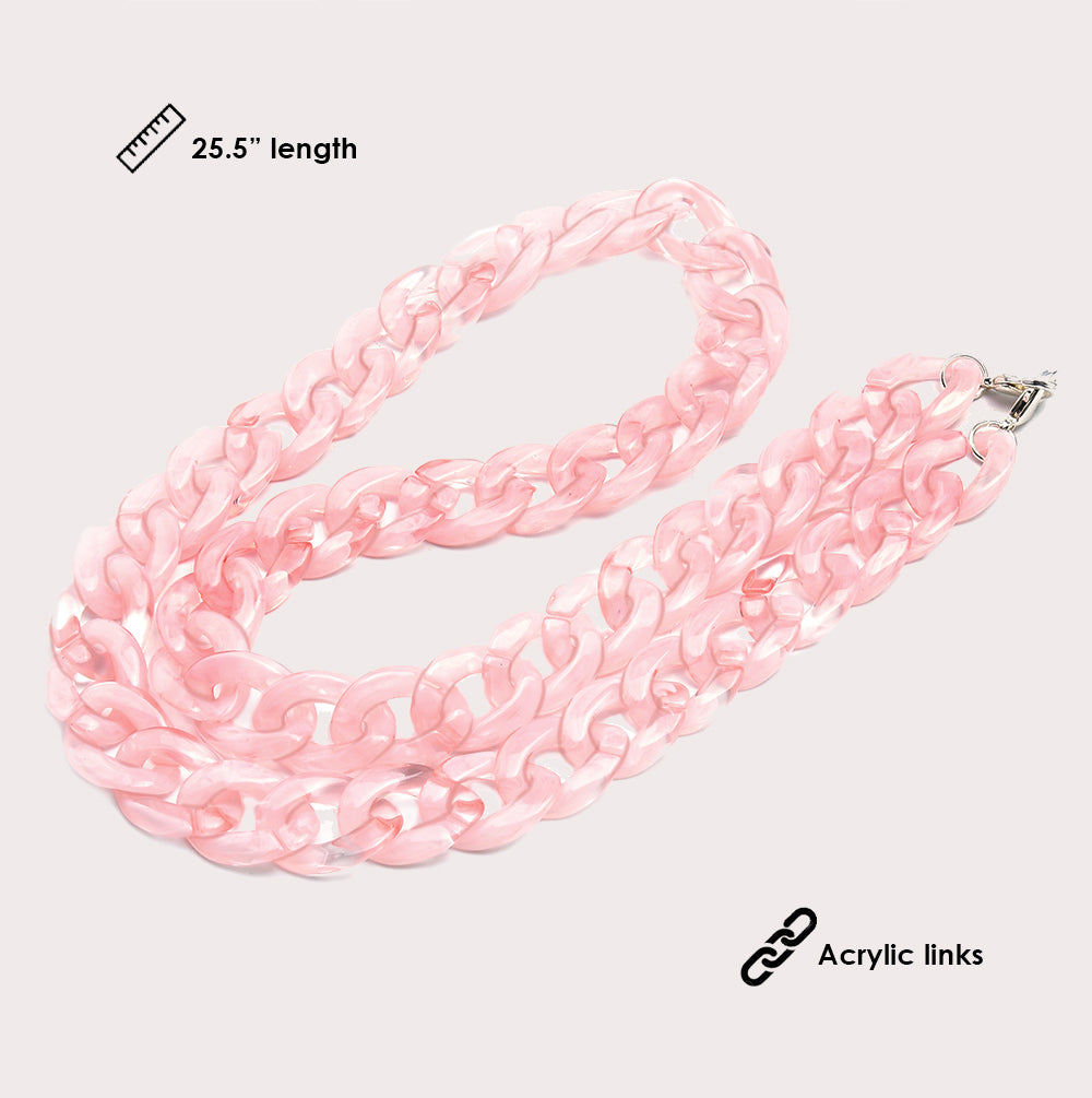 Pink Quartz Mask Chain Necklace - 19mm Curb Link Fashion Jewelry for Women, Perfect for Everyday Wear, Parties & Gifts