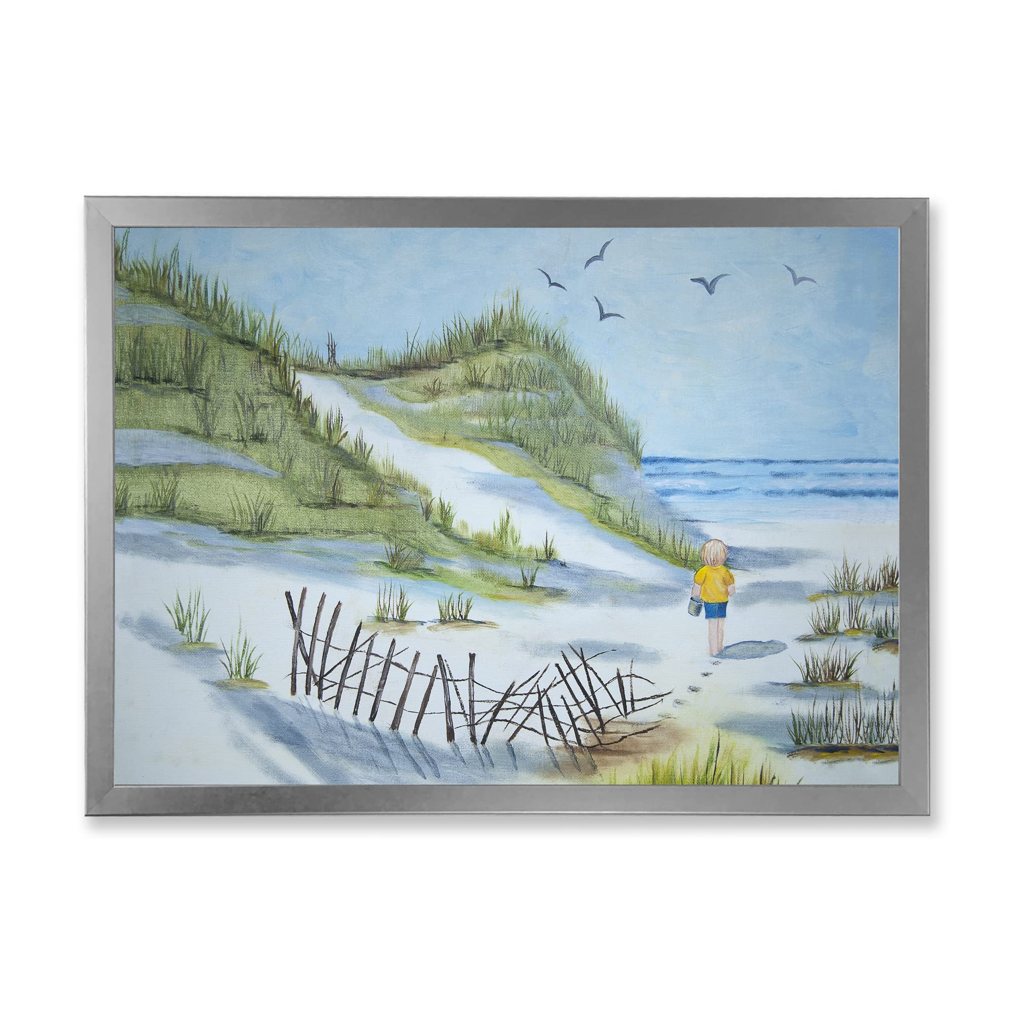 DesignQ Nautical Coastal Framed Wall Art - Beach Themed Kids Room Decor for Nursery, Bedroom or Playroom