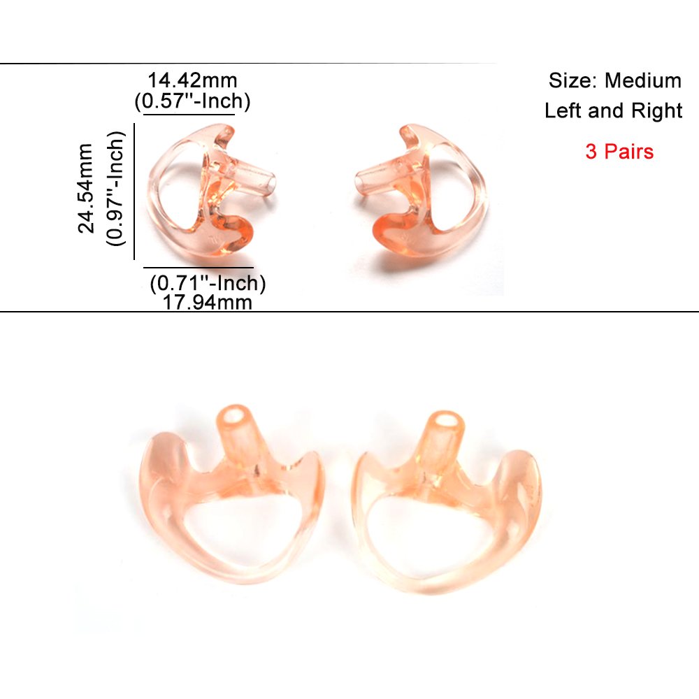 HYS Replacement Soft Silicone Ear Buds Medium Earmold for Walkie Talkie Air Acoustic Earpiece Headset (3 Pairs) - Comfortable Noise Isolation for Security, Construction & Outdoor Communication