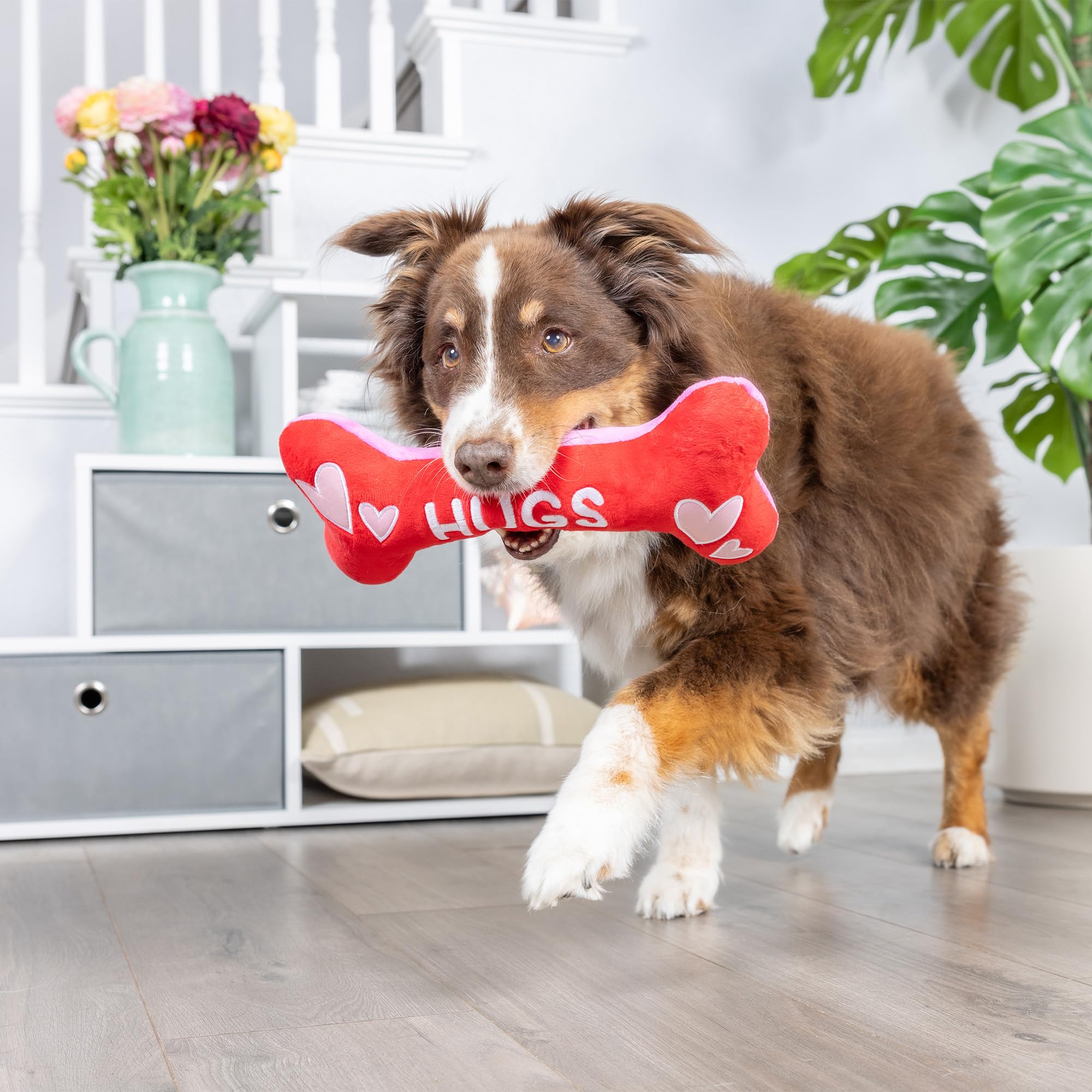 Huxley & Kent Squeaky Dog Toy - Hugs & Kisses Bone 2.0 Plush Chew Toy for Small Dogs with Fun Squeaker - Valentine's Day Gift for Dogs - Durable & Soft Power Plush - Perfect for Playtime, Training & Cuddling