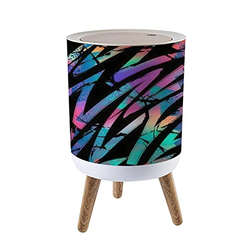 Small Trash Can with Lid - Abstract Seamless Grunge Neon Colors Round Wastebasket for Bathroom, Bedroom, Office & Kitchen | Perfect for Diaper Disposal & Home Decor