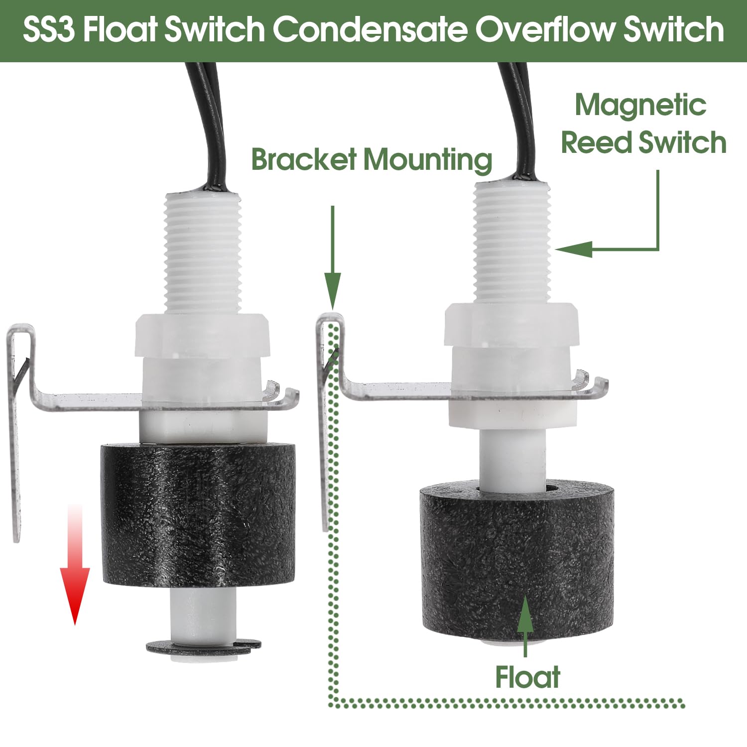 SS3 Float Switch Condensate Overflow Switch (15Pcs) - Replacement for HVAC Drain Pan 97647 - Works with Primary & Auxiliary Drain Pans - Prevents Water Damage from AC Unit Condensation Leaks - Ideal for Home, Office and Commercial HVAC Systems