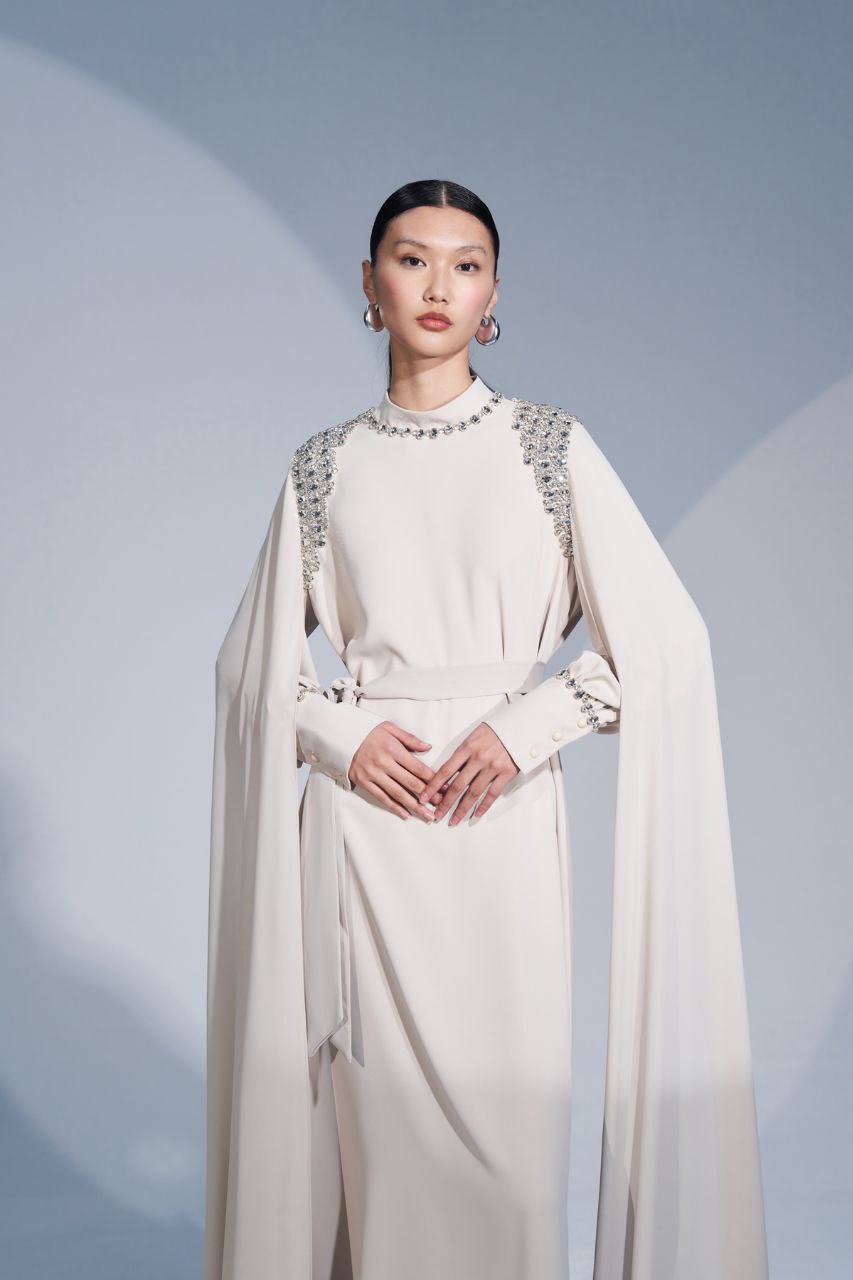 Luxury Beaded Abaya Gowns for Women - Elegant Cape Sleeve Evening Dresses for Special Occasions, Weddings & Formal Events