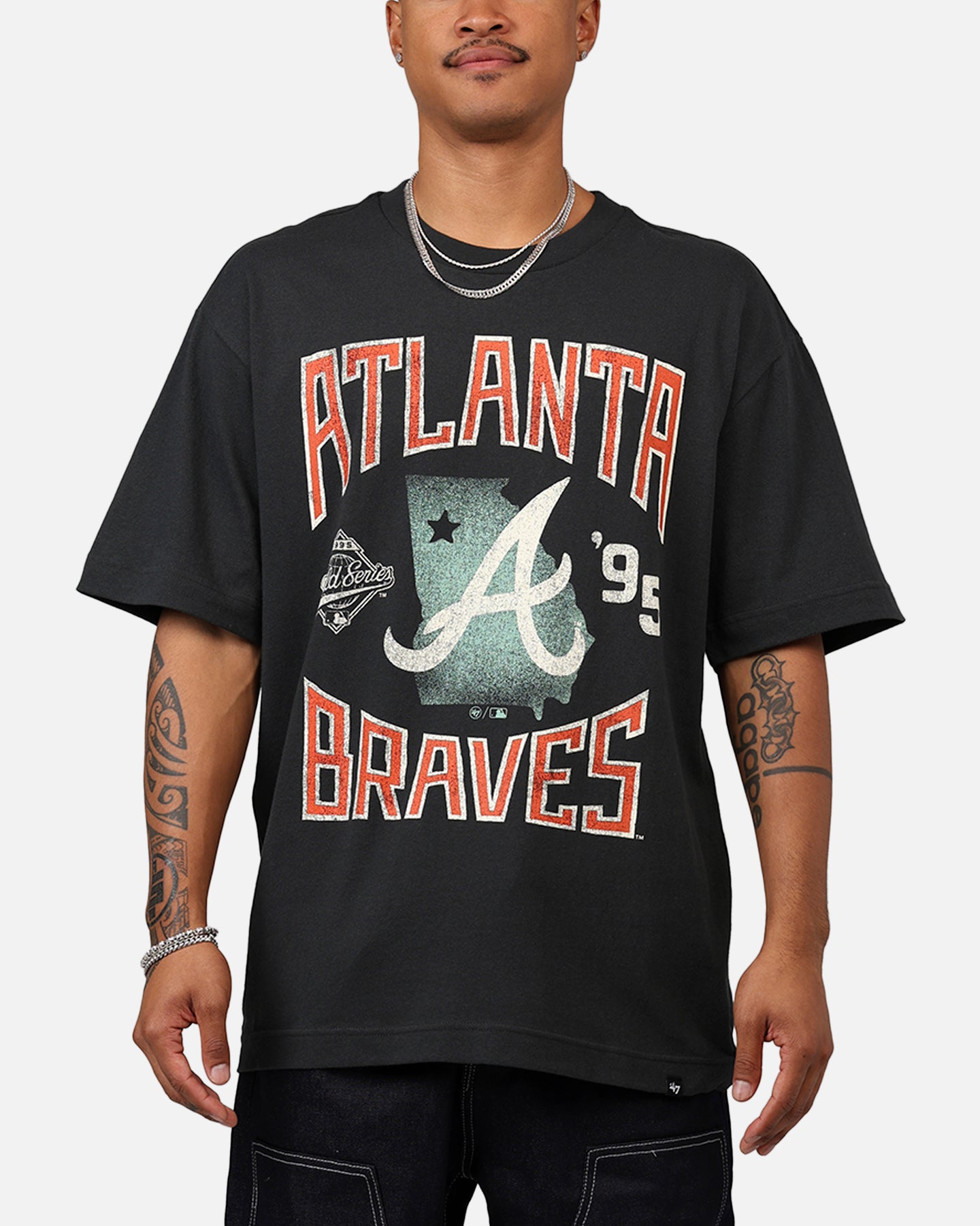 47 Brand Atlanta Braves 'MLB Trophy Case' Premium Cotton T-Shirt for Men - Black Baseball Fan Shirt for Game Day, Casual Wear & Sports Events