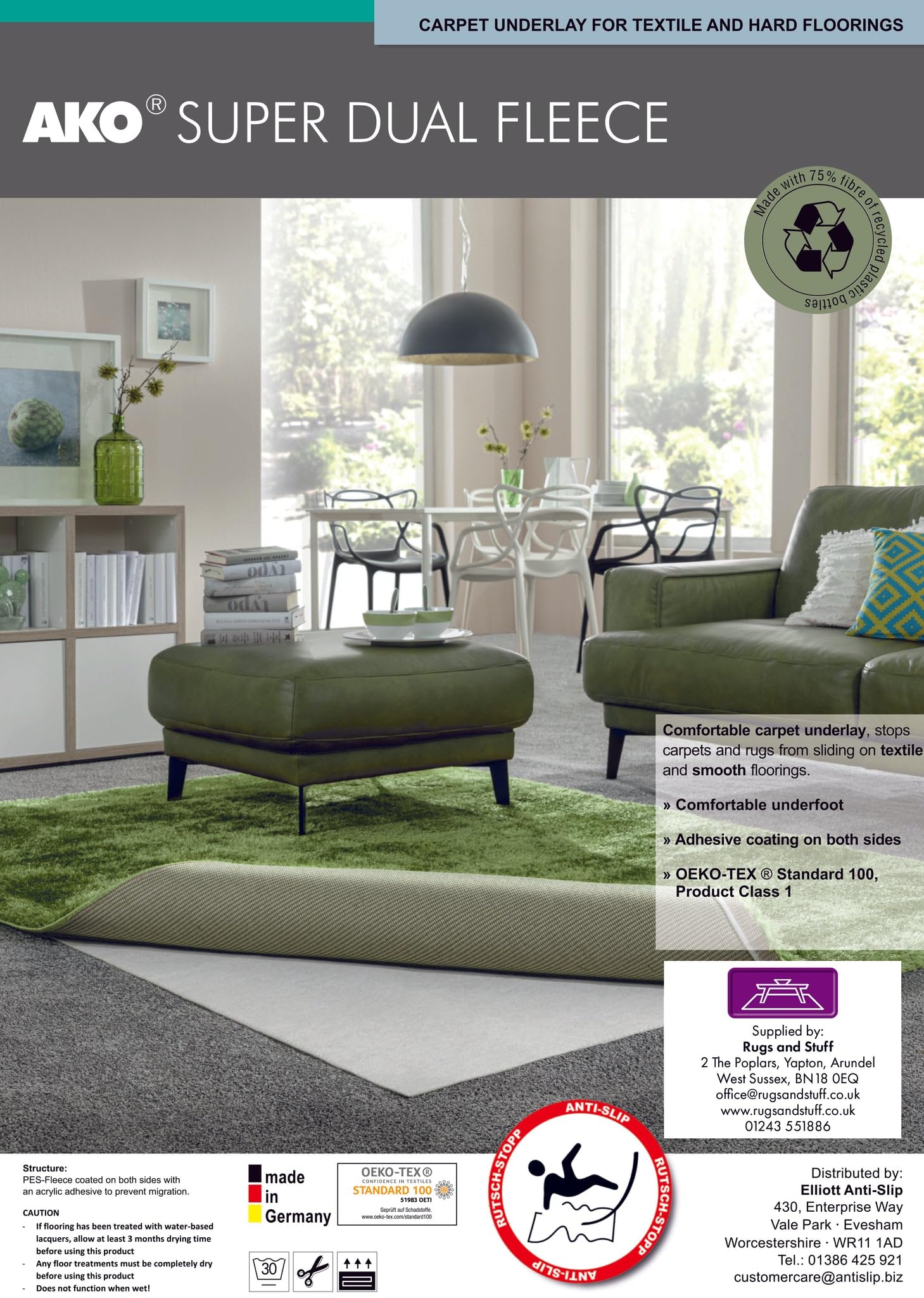 Non-Slip Rug Pad for All Floors - 180 x 280cm Beige Super Grip Base - Perfect for Hardwood, Tile & Laminate Floors - Secure Your Rugs in Living Room, Bedroom & Office