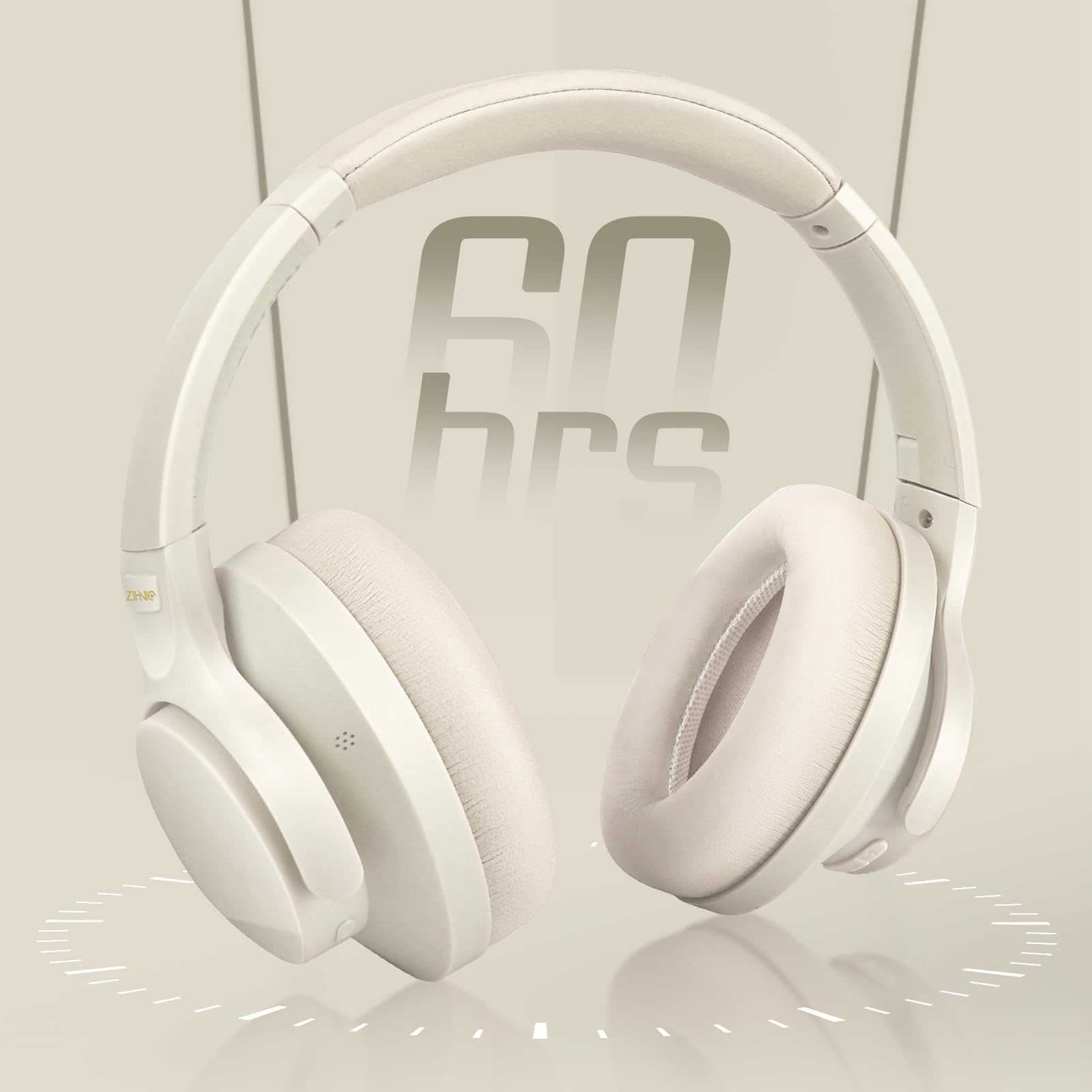 ZIHNIC Wireless Bluetooth Headphones with Active Noise Cancelling, 60H Playtime & Low Latency - Milky White | Perfect for Travel, Work & Gaming