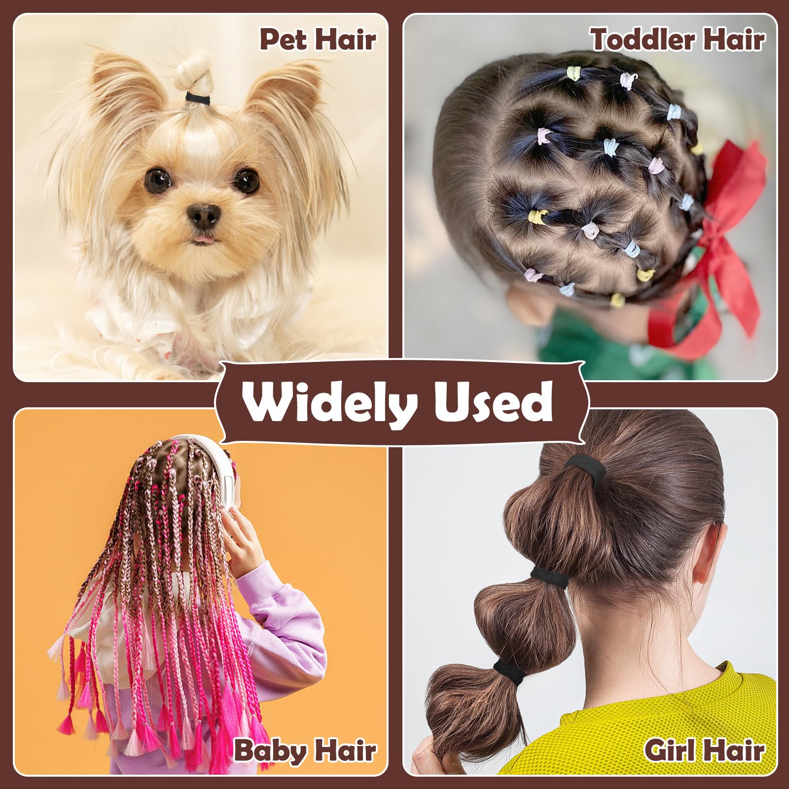 1500 Pcs Small Elastic Hair Bands - Black, Brown & Clear Mini Rubber Hair Ties for Women & Baby Girls | Includes Hair Comb & Elastic Cutter | Perfect for Ponytails, Braids & Everyday Hairstyles