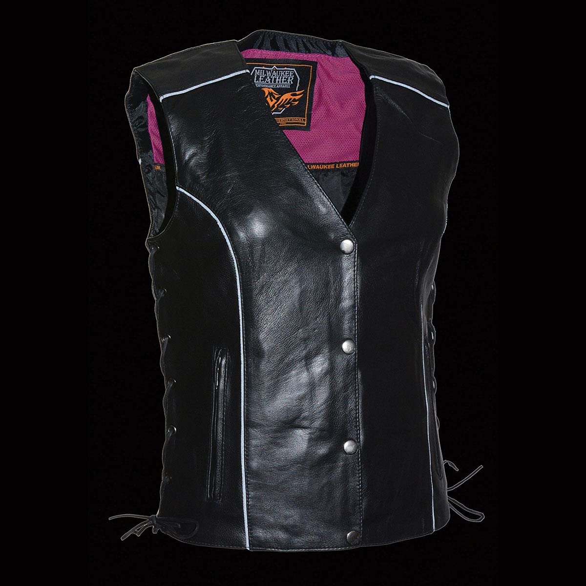 Milwaukee Leather Women's Premium Classic Leather Motorcycle Vest with Embroidery - Large Size | Stylish Riding Gear for Harley Davidson & Cruiser Bikes