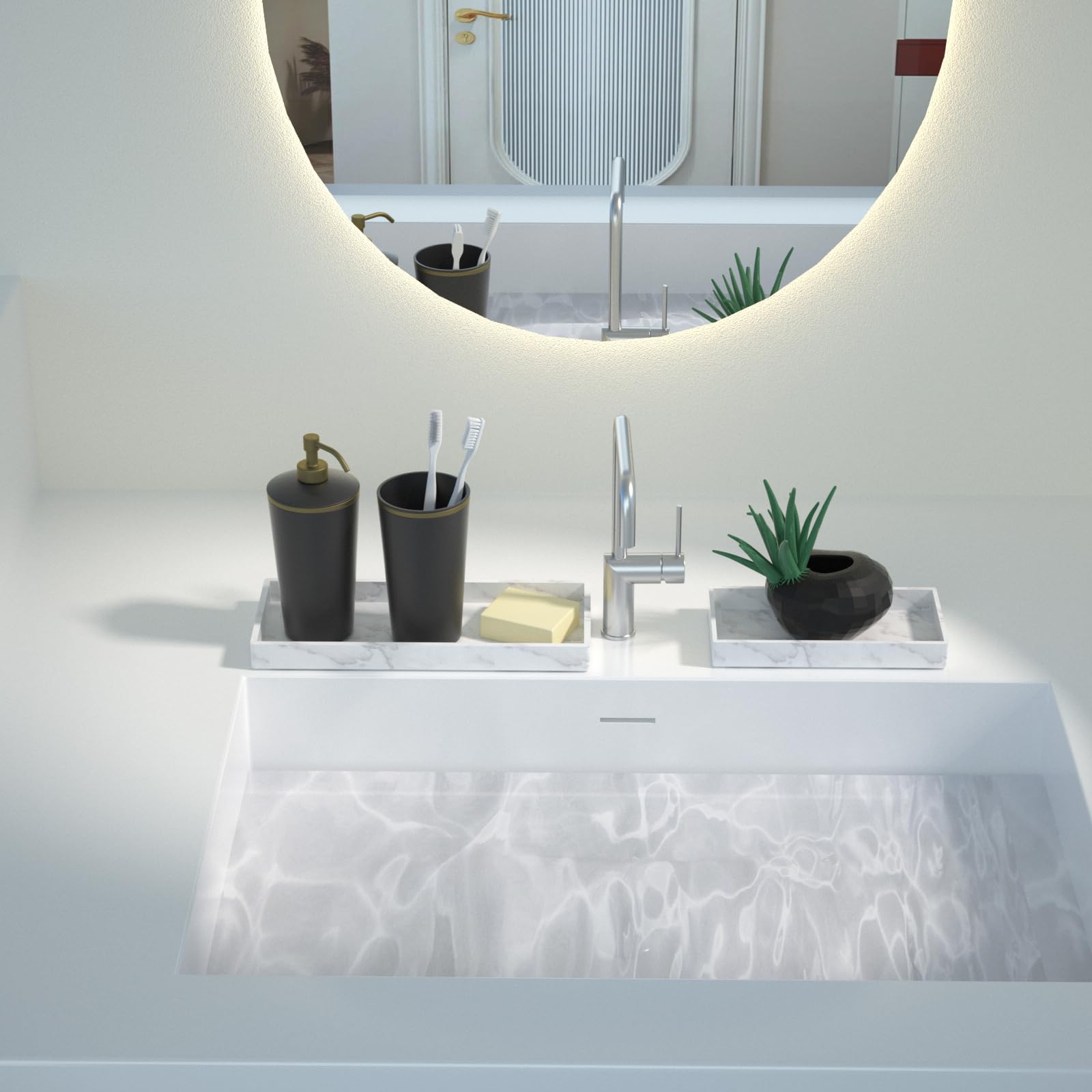 2-Pack Silicone Bathroom Vanity Tray Set - Shatterproof Flexible Soap Dispenser & Organizer (11.8