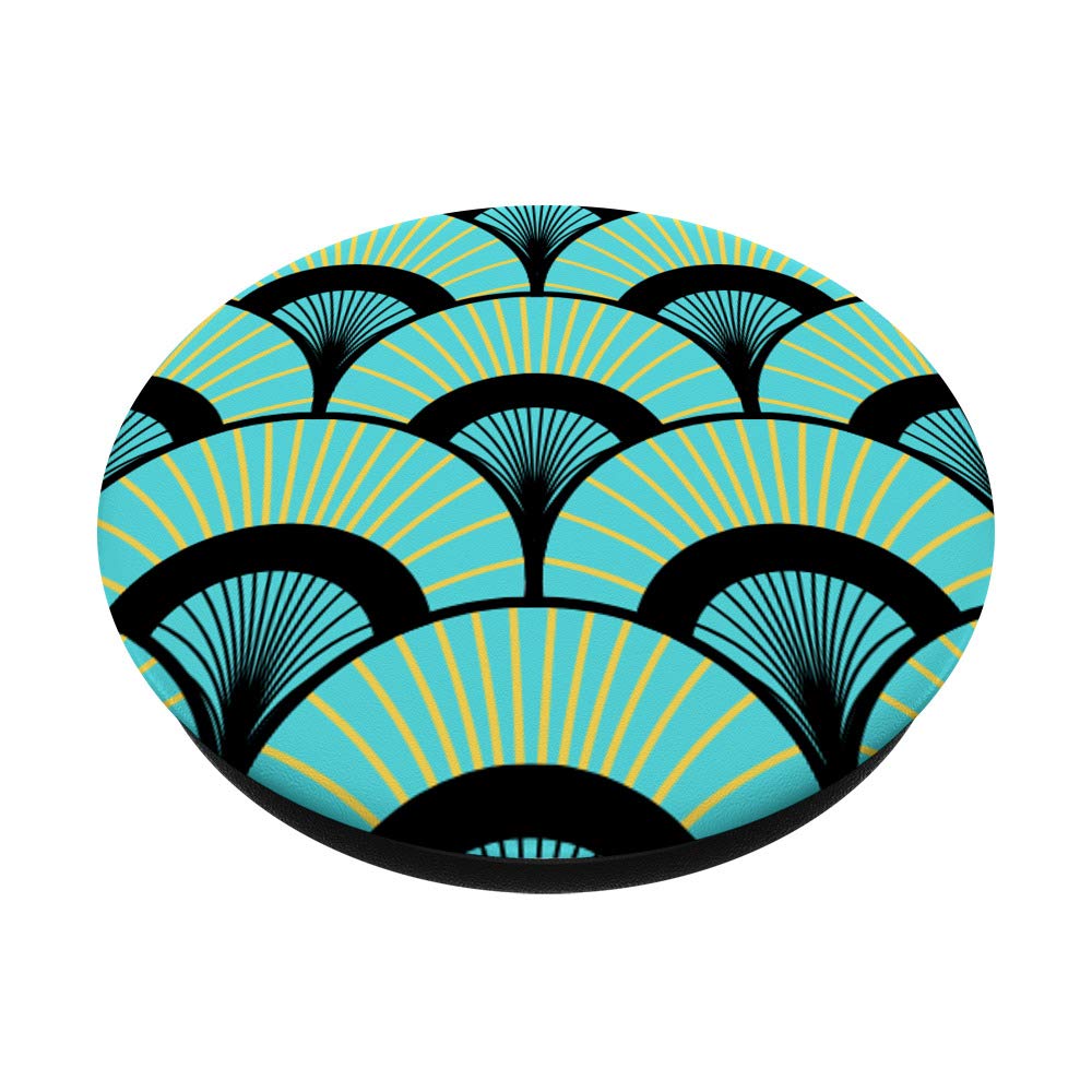 Art Deco Abstract Retro Geometric Teal Yellow Black PopSocket PopGrip - Swappable Phone & Tablet Grip for Stylish Everyday Use