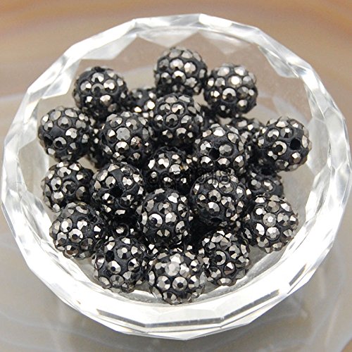 50pcs Premium Czech Crystal Rhinestones Pave Clay Spacer Beads - 10mm Disco Ball Beads (Hematite) for Jewelry Making, DIY Crafts, Bracelets & Necklace Designs - Perfect for Parties, Cosplay & Fashion Accessories