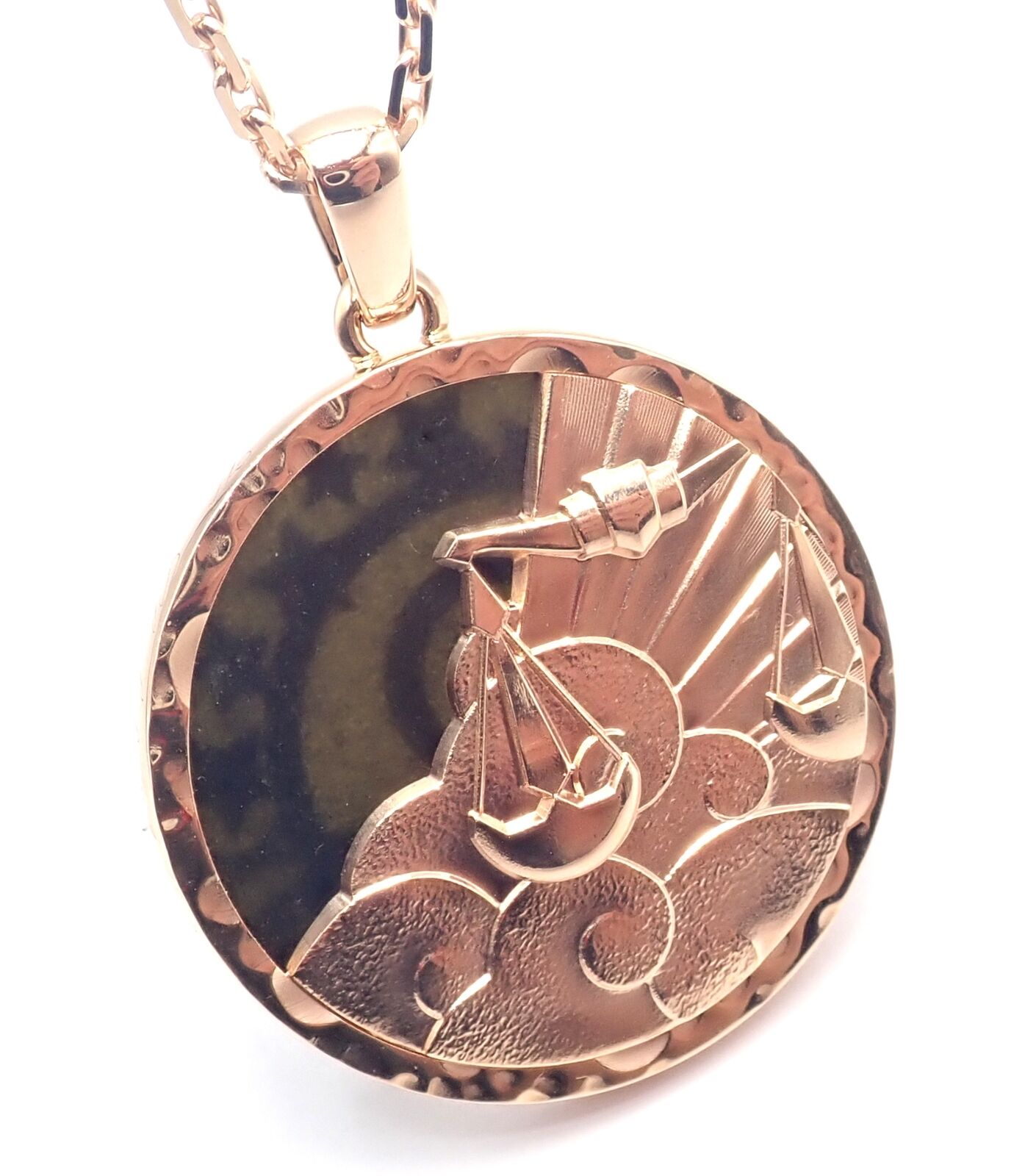 Van Cleef & Arpels 18K Rose Gold Libra Zodiac Pendant Necklace with Black Obsidian - Certified Luxury Jewelry for Women, Perfect Gift for Birthday & Anniversary