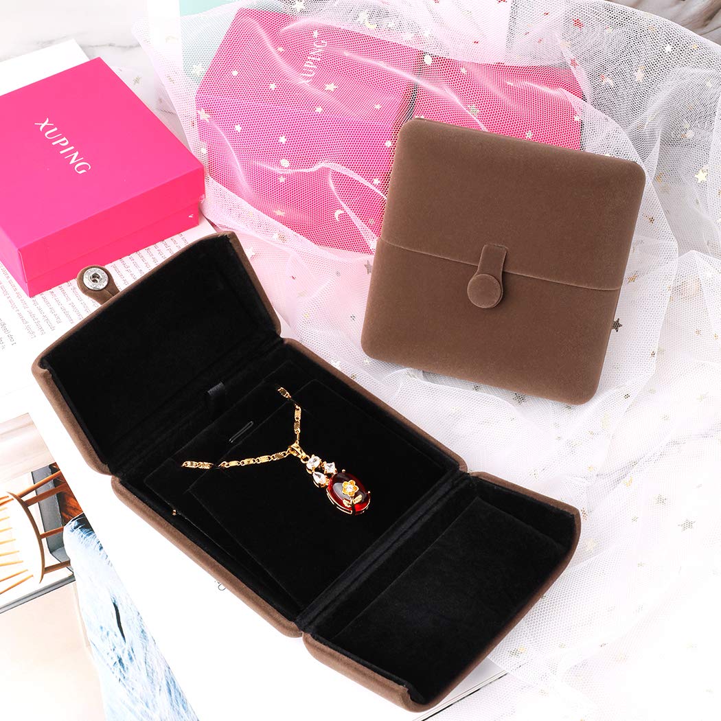 iSuperb Velvet Jewelry Box - Brown Necklace Pendant Bracelet Earrings Storage Case for Christmas, Engagement, Proposal - Perfect for Gifting & Organizing Jewelry at Home or Retail Display