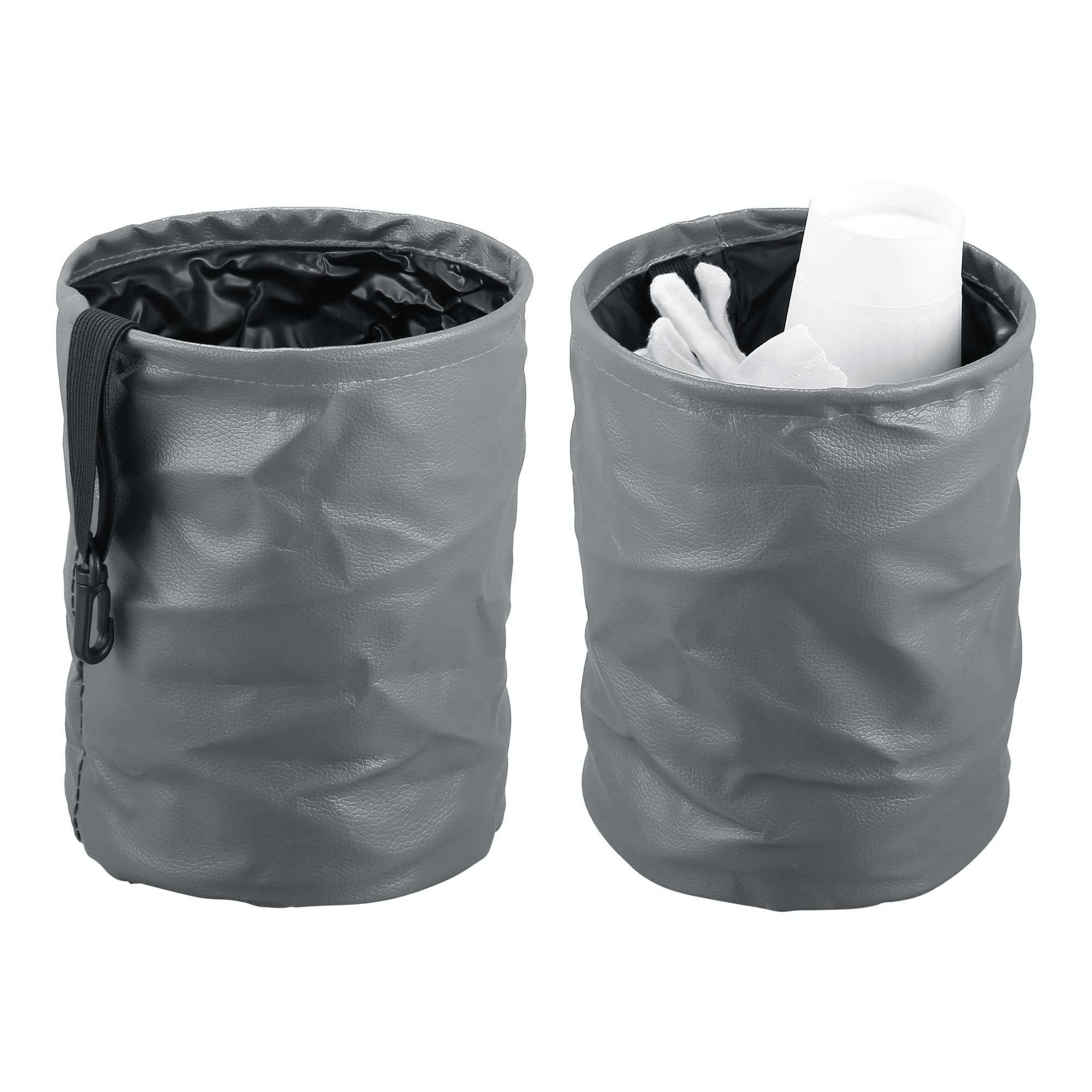 Foldable Hanging Car Trash Can - Light Gray Faux Leather Vehicle Garbage Storage Box | Auto Interior Accessories for Sedan, SUV, Truck | Perfect for Road Trips, Commuting & Family Travel