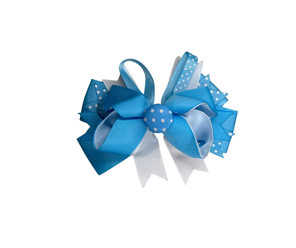 Polka Dot Grosgrain Ribbon Hair Bow with Alligator Clip - Girls Hair Accessories for School, Parties & Special Occasions - Light Blue & White Cute Hair Bows with Polka Dot Buttons - Perfect for Toddlers, Kids & Teens