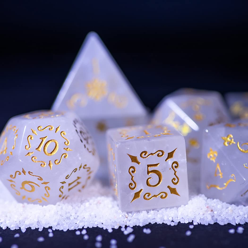 Premium White Crystal D&D Dice Set - Natural Gemstone Polyhedral Dice for Dungeons & Dragons, Pathfinder, RPG Tabletop Games | Perfect for Gifts, Collectors & Fantasy Role-Playing Adventures