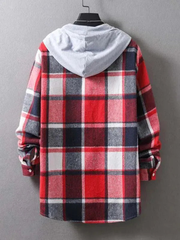 Men's Hooded Plaid Flannel Shirt - Soft Cotton Warm Winter Shirt for Outdoor Hiking & Casual Streetwear
