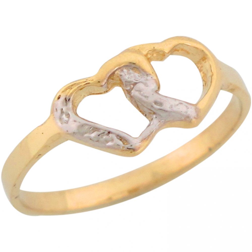 14K Two-Tone Real Gold Dainty Double Floating Hearts Ring for Women - Elegant Jewelry for Everyday Wear, Gift Giving & Special Occasions