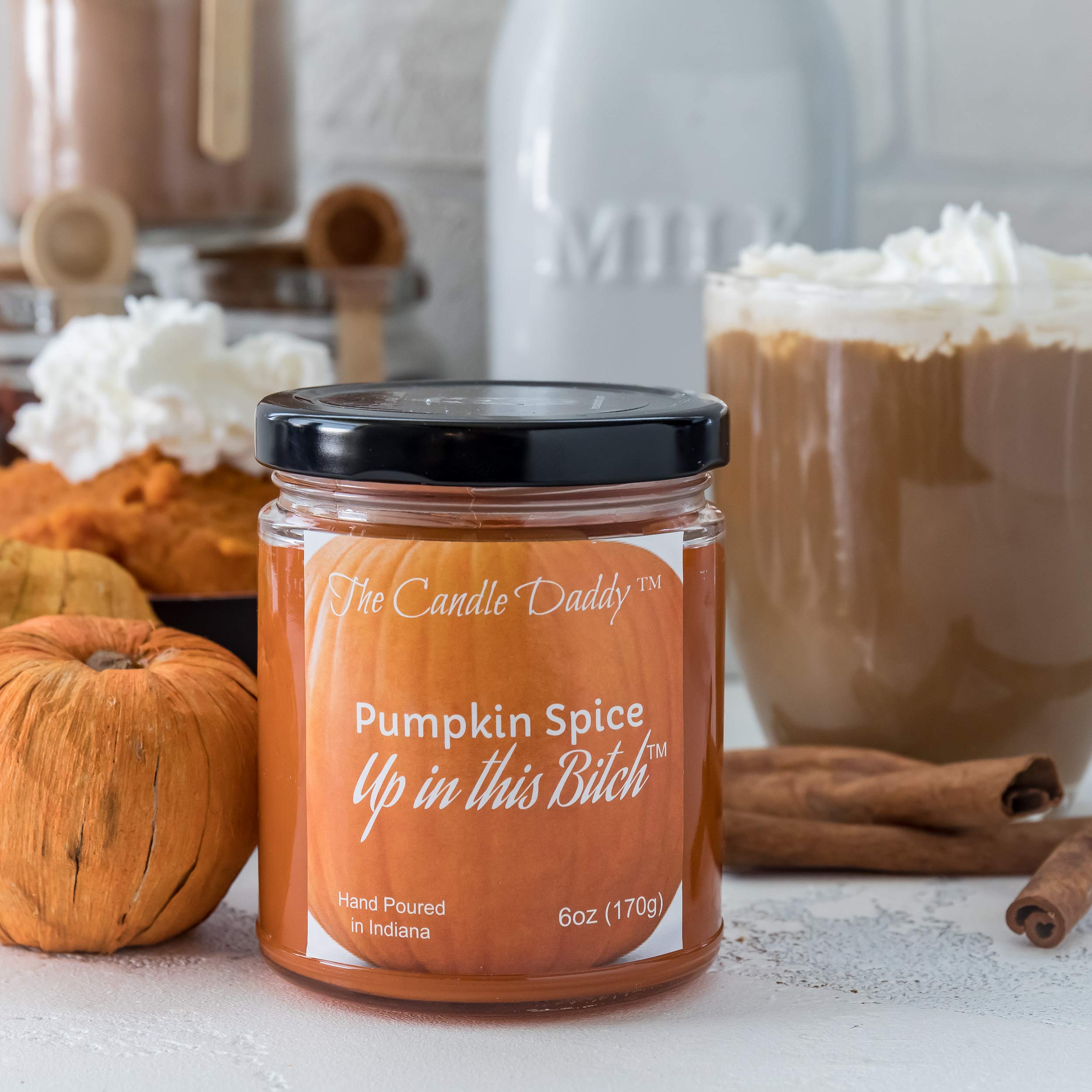 3 Pack Pumpkin Spice Scented Candles - 6 oz Jar Candles with Funny 'Up in This Bitch' Label - Perfect for Home Decor, Gifts & Fall Aromatherapy