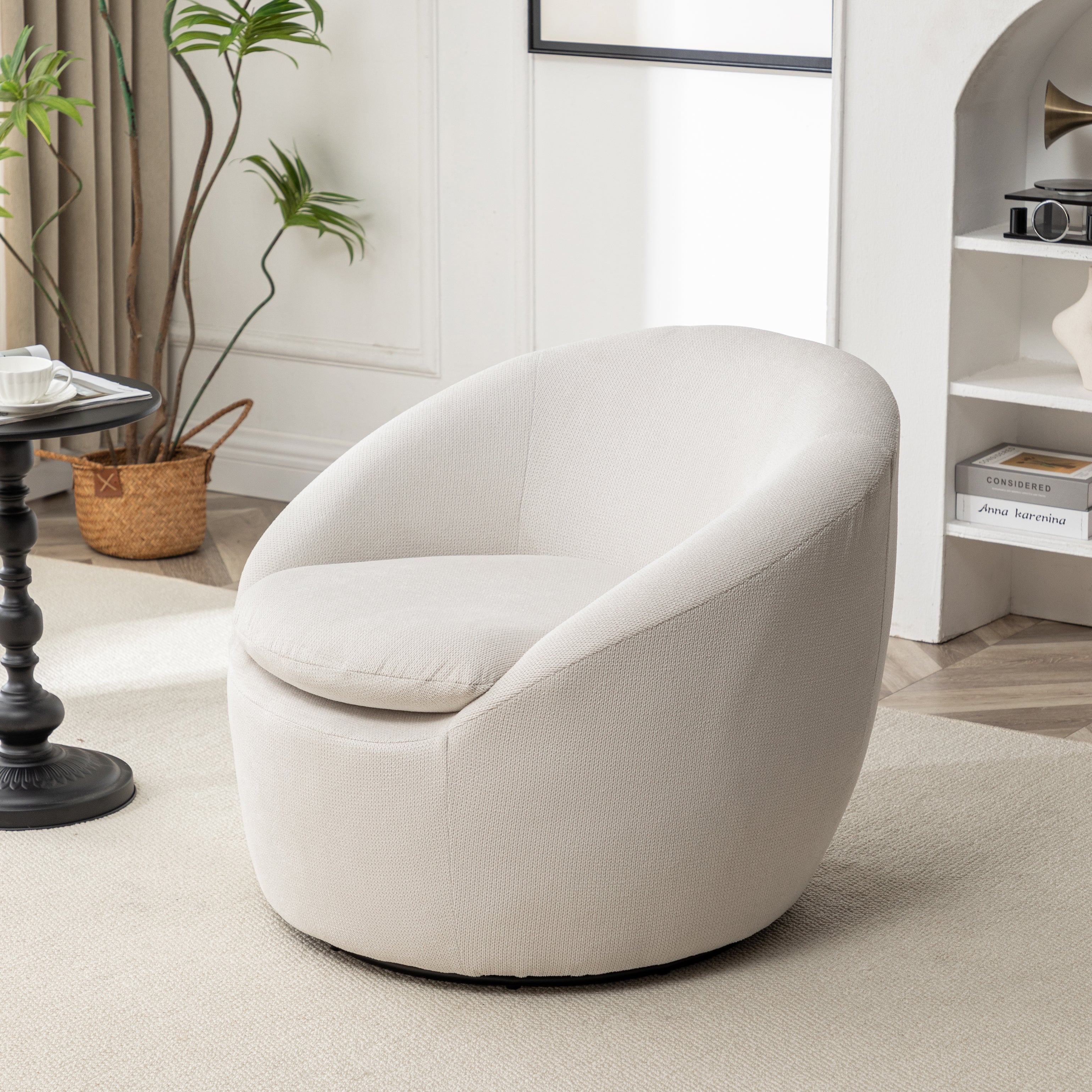 Roundhill Furniture Winnie Modern Barrel Chair - 360° Swivel Accent Chair with Upholstered Seat & Metal Base for Living Room, Bedroom or Office