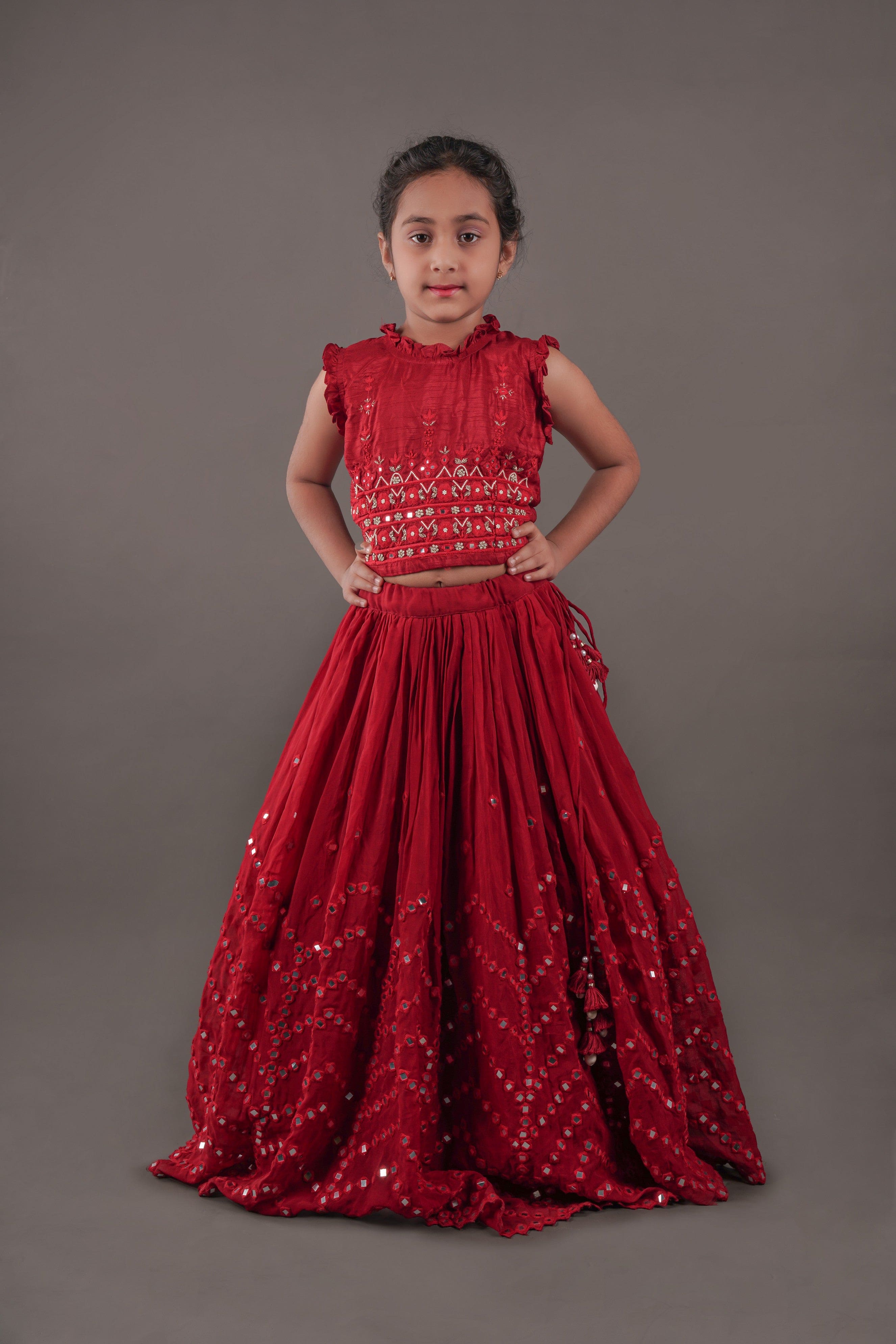 Pre Order: Stunning Beaded Top & Faux Mirror Work Organza Lehenga with Dupatta - Perfect for Weddings, Parties & Festive Occasions