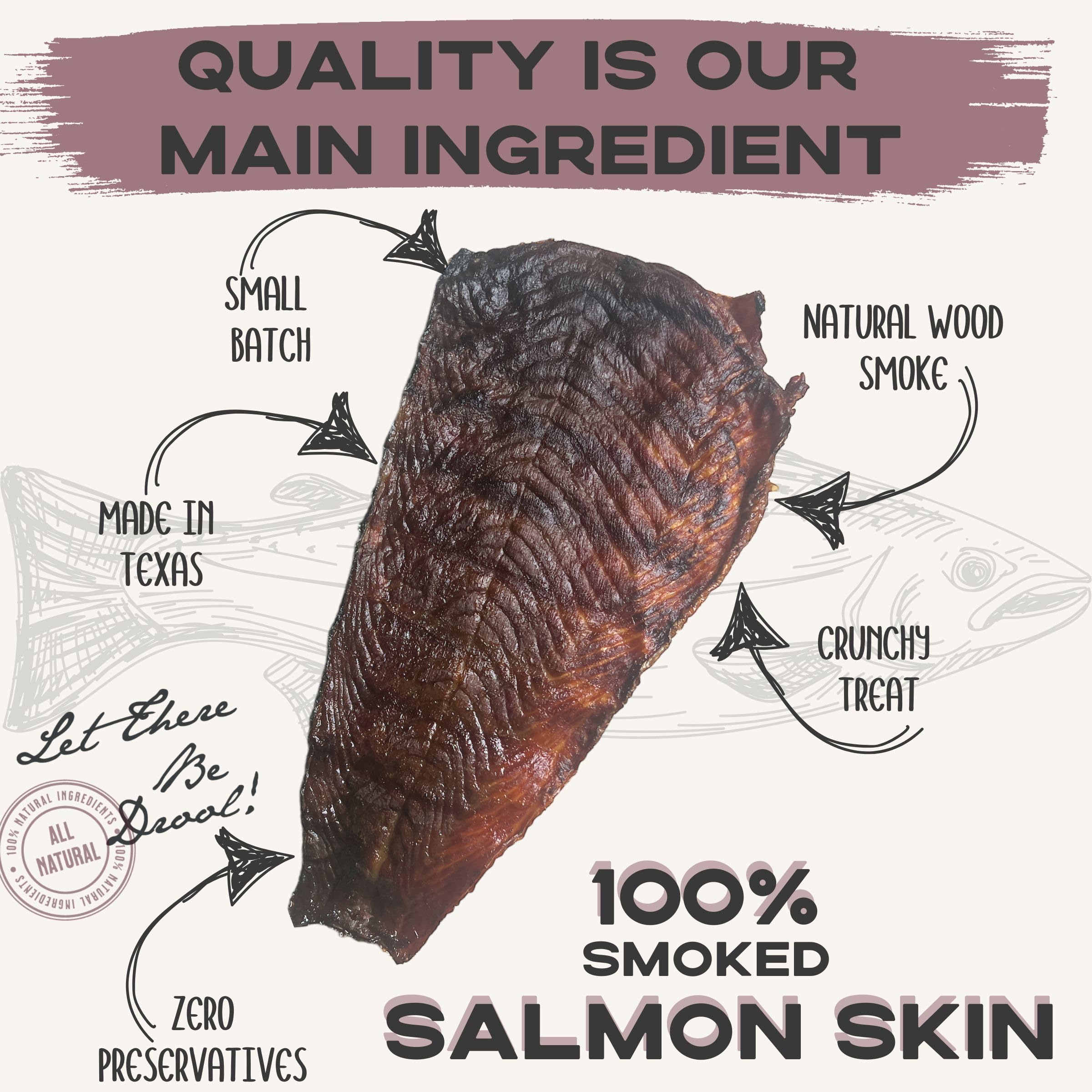 Premium Salmon Fish Skin Dog Treats - All Natural, Healthy & Crunchy Snacks for Dogs & Puppies - High Protein, Grain Free Dog Treats - Perfect for Training, Rewards & Dental Health