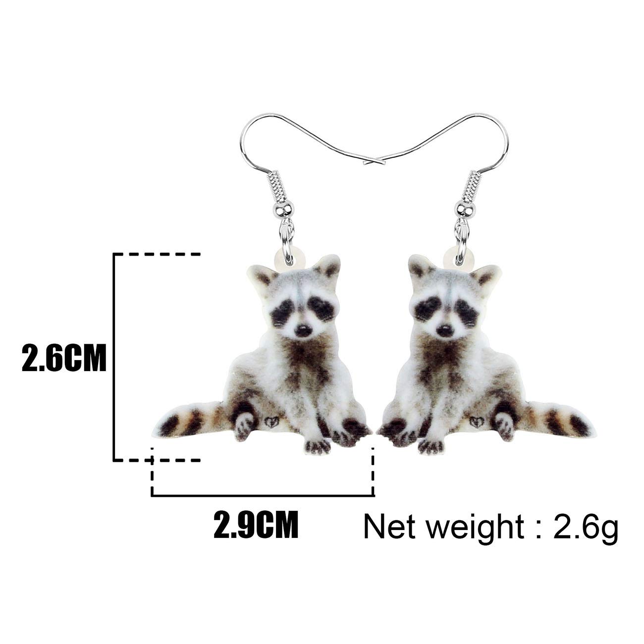 NEWEI Cute Acrylic Grey Raccoon Dangle Earrings for Women - Fun Animal Jewelry Charms, Perfect for Casual Wear, Parties & Gifts