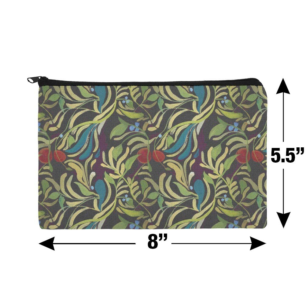 Floral Fruit Vines Black Pattern Makeup Cosmetic Bag Organizer Pouch - Travel & Daily Essentials Storage for Women | Perfect for Makeup Brushes, Lipsticks & Beauty Accessories