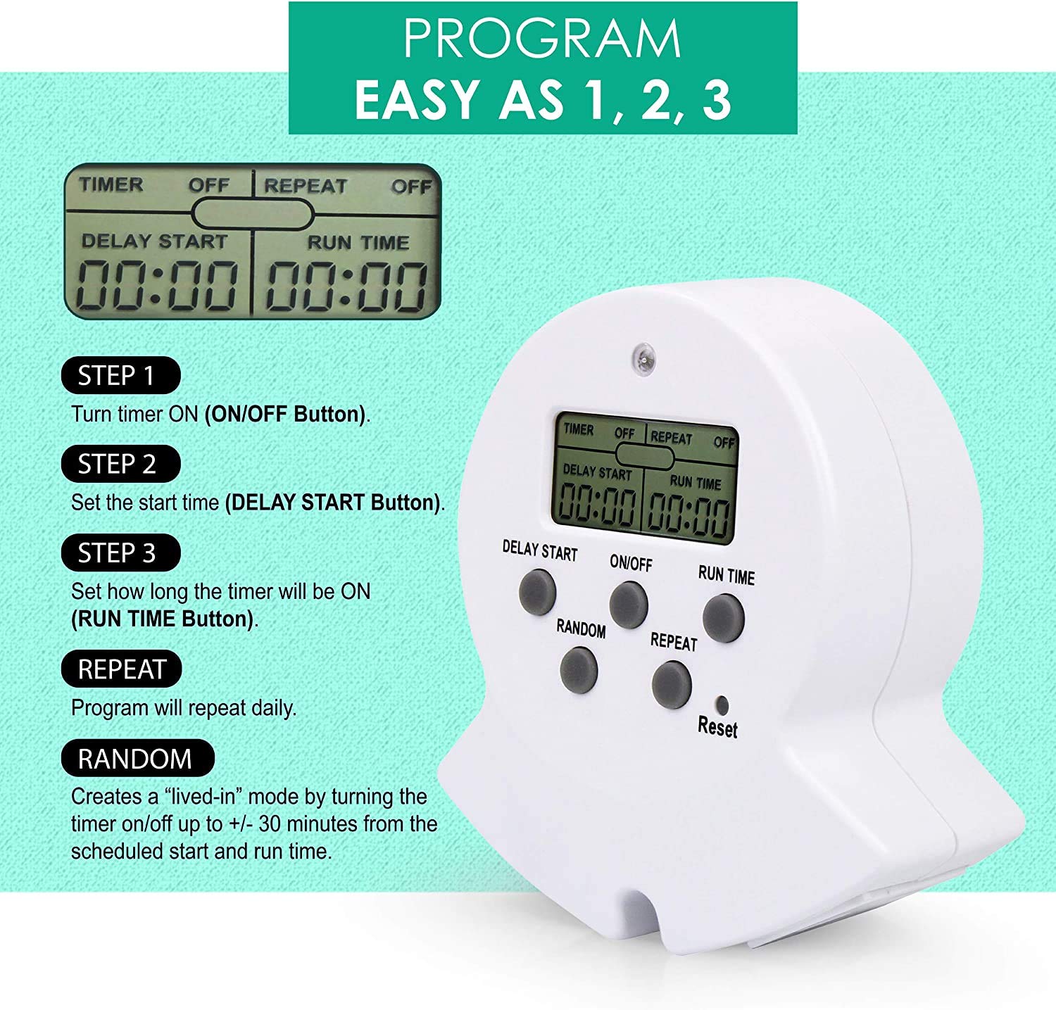 Clear Power Indoor Timer - 2 Pack Digital Outlet Timer with Grounded Plug for Clamp Lights, Grow Lights & Aquariums | Perfect for Home, Office & Greenhouse Use (Model DCIT-00022P-DC)
