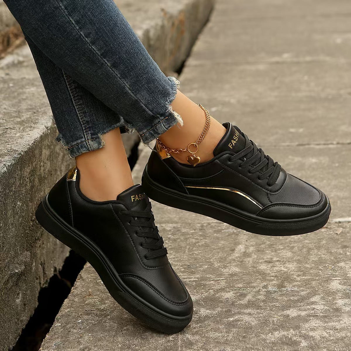 Stylish PU Leather Round Toe Flat Sneakers - Comfortable Women's Casual Shoes for Walking, Work & Everyday Wear