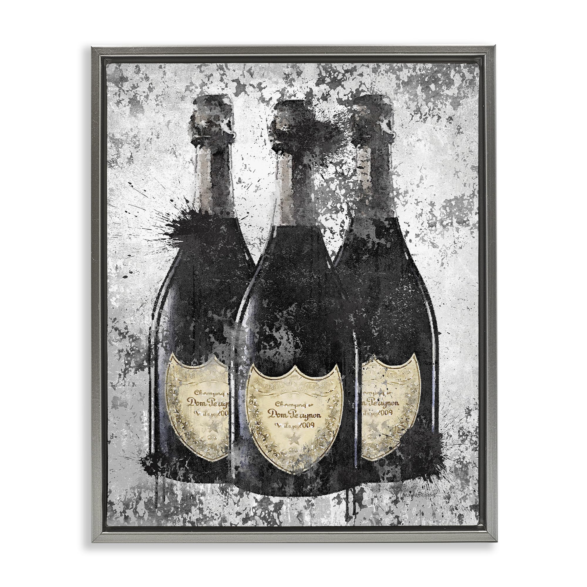 Stupell Industries Champagne Bottles Grey Gold Ink Illustration Wall Art - Designed by Amanda Greenwood - Perfect for Dining Room, Bar Decor & Gift Ideas