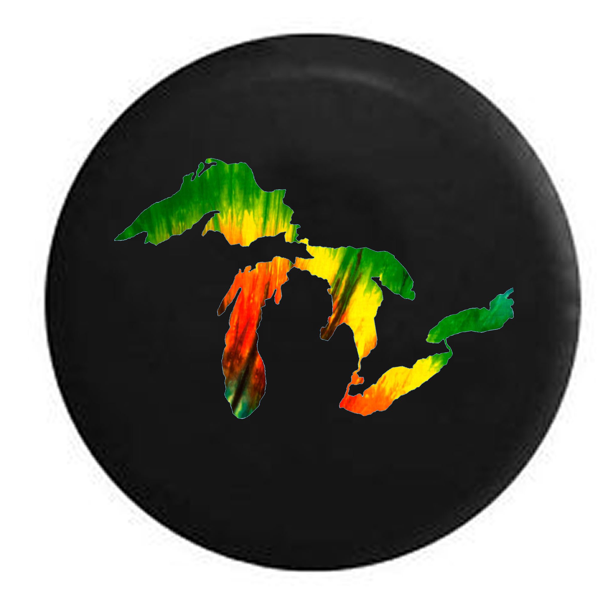 28 Inch Black Tie-Dye Spare Tire Cover with Great Lakes Michigan Mitten Design - Waterproof & UV Resistant for Trucks, SUVs, RVs & Outdoor Adventures