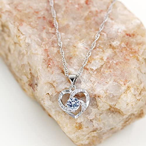 Uloveido Sterling Silver Blue Cubic Zirconia Heart Pendant Necklace - February Birthstone Jewelry for Women | Perfect Birthday Gift for Mom, Wife, Valentine's Day Present | Elegant Everyday Wear & Special Occasion Accessory
