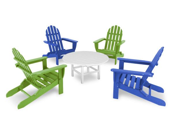 Polywood Classic Folding Adirondack 5-Piece Outdoor Patio Furniture Set - Durable Recycled Plastic Chairs for Garden, Poolside & Backyard Relaxation