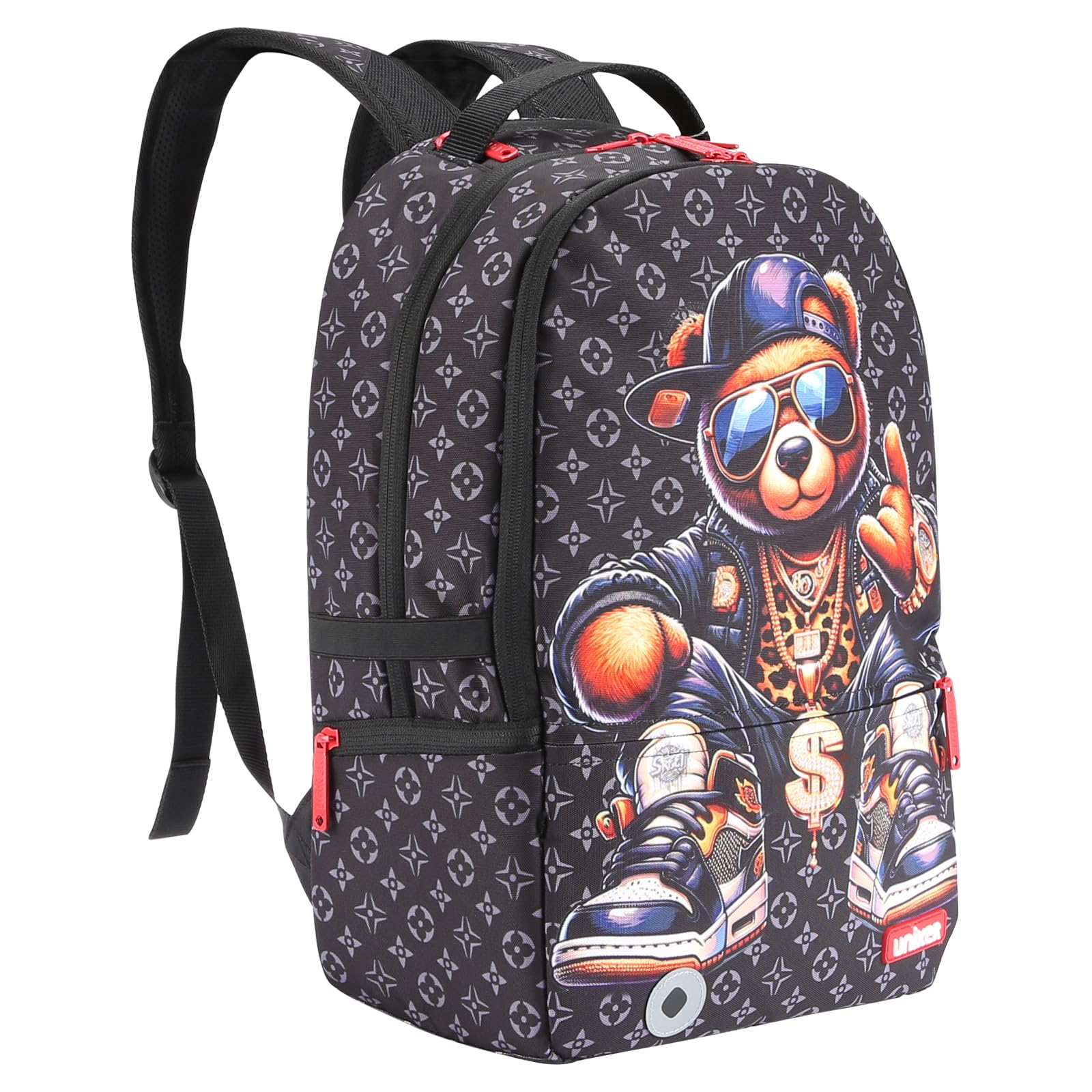 UNIKER 15.6 Inch Water Resistant Travel Laptop Backpack - Stylish Graffiti Design Work Backpack for Men & Women - Durable Computer Bag for Business, Commuting & College - Features Fortune Bear Print