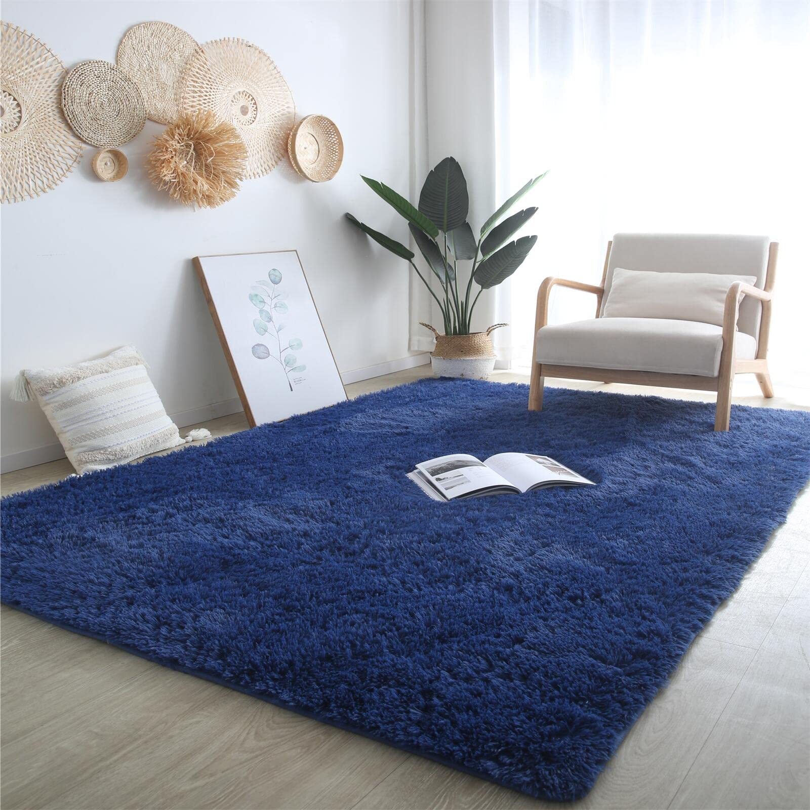 Ultra Soft Shag Plush Area Rug - Non-Skid Faux Fur Carpet for Living Room, Bedroom & Nursery - Modern Home Decor (8x10 Feet, Navy Blue) | Perfect for Cozy Spaces, Kids Play Areas & Stylish Interior Design