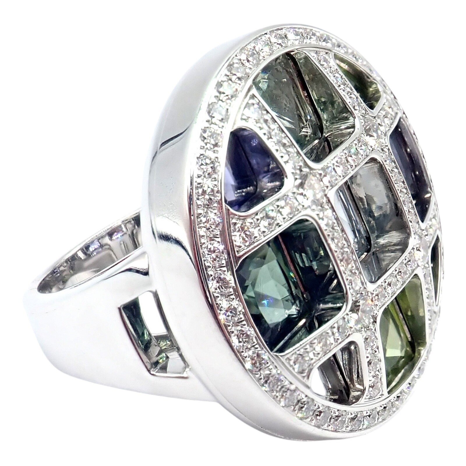 Cartier Pasha 18k White Gold Diamond & Color Stone Ring - Size 6 (52) with Original Box & Papers - Luxury Jewelry for Weddings, Anniversaries & Special Occasions