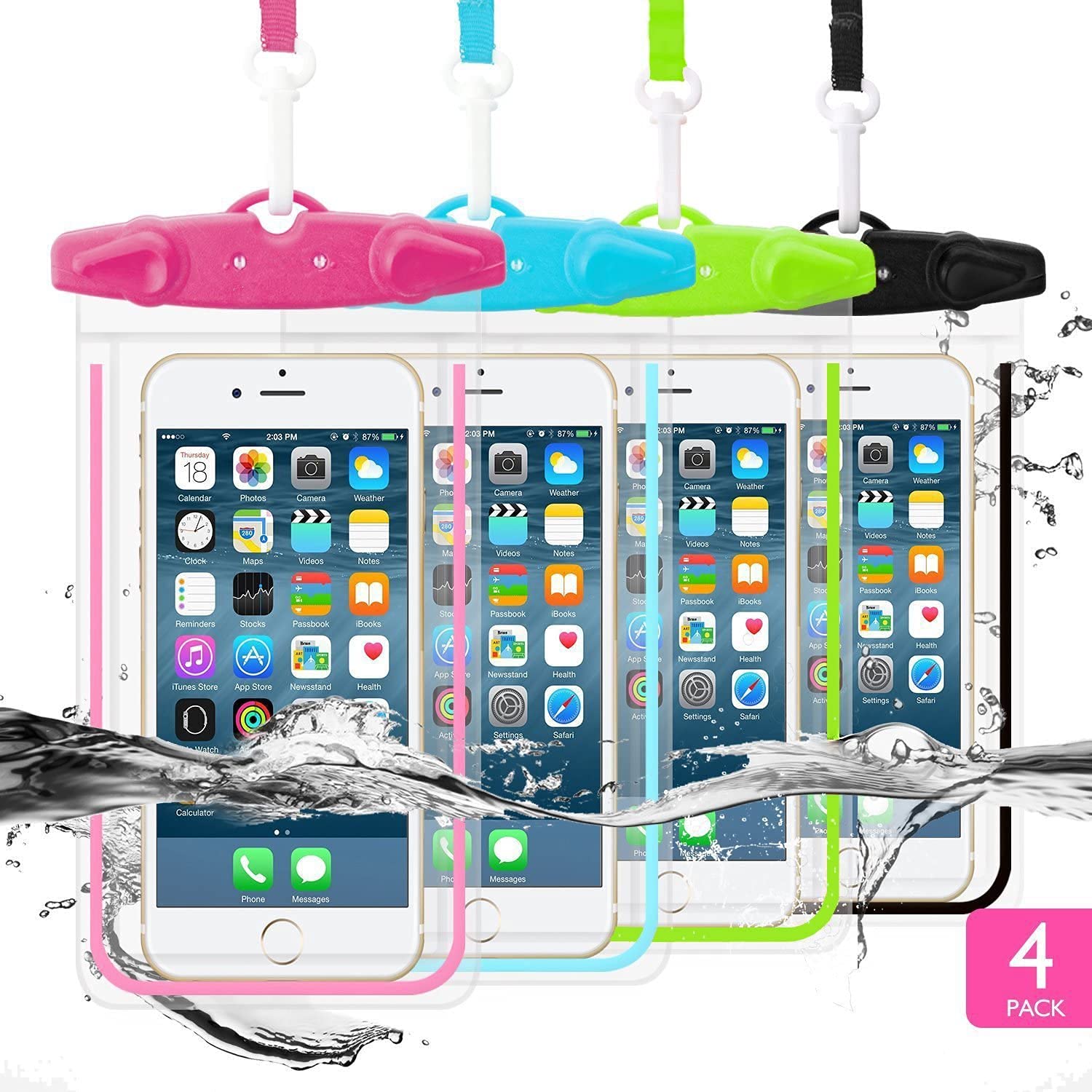 Waterproof Phone Pouch 4 Pack - IPX8 Waterproof Phone Case with Lanyard for iPhone 16/15/14/13/12 Pro Max/XS/Plus & Samsung Galaxy Note (Fits up to 6.9