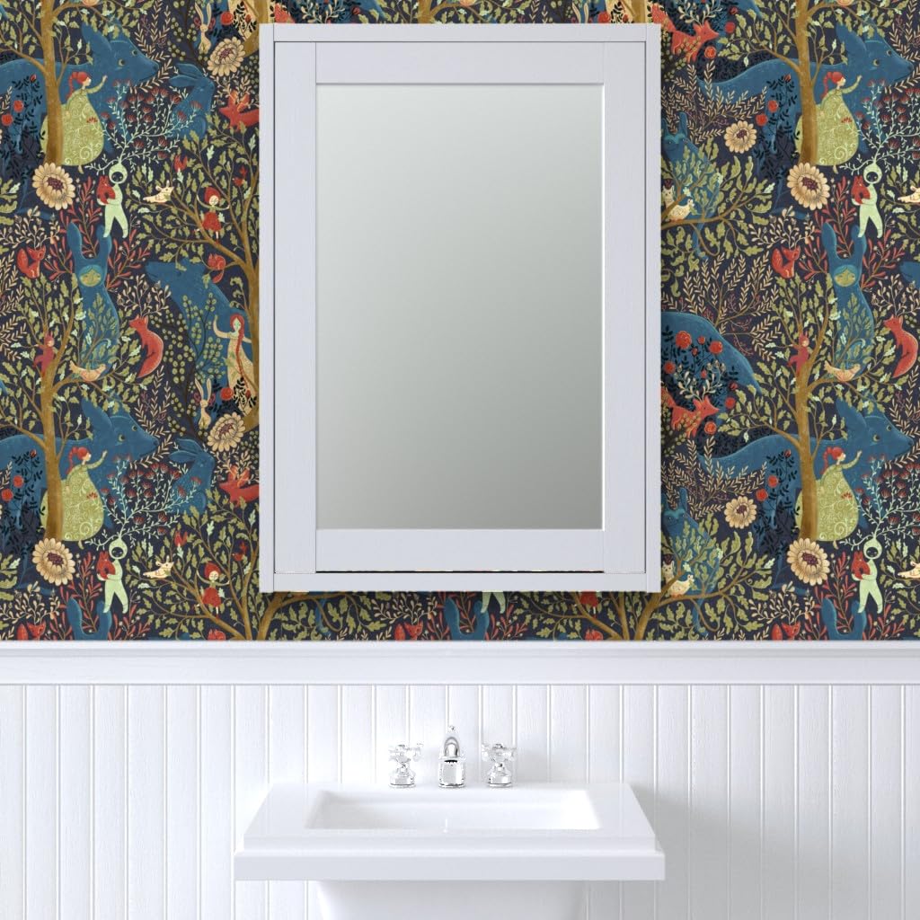 Premium Commercial Grade Wallpaper 27ft x 2ft - Blue Whimsical Storybook Folklore European Traditional Design | Perfect for Nursery, Bedroom, Living Room & Office Decor | Spoonflower