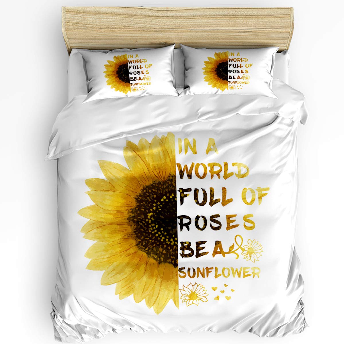 LooPoP Sunflower 3-Piece Duvet Cover Set - Full Size Soft Wrinkle-Resistant Bedding with Comforter & Pillow Shams - Inspirational Text Design for All Seasons - Perfect for Cozy Bedroom Decor & Guest Room Makeover