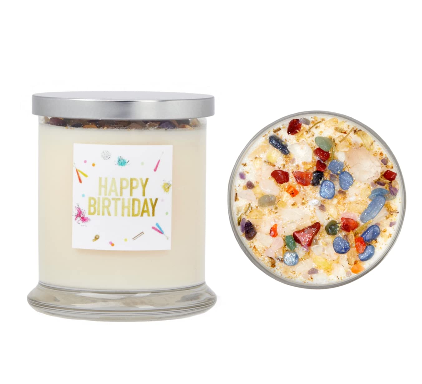 New Moon Birthday Candle - Crystal Herb Soy Candle for Wishes & Manifestation - 12oz Glass Jar